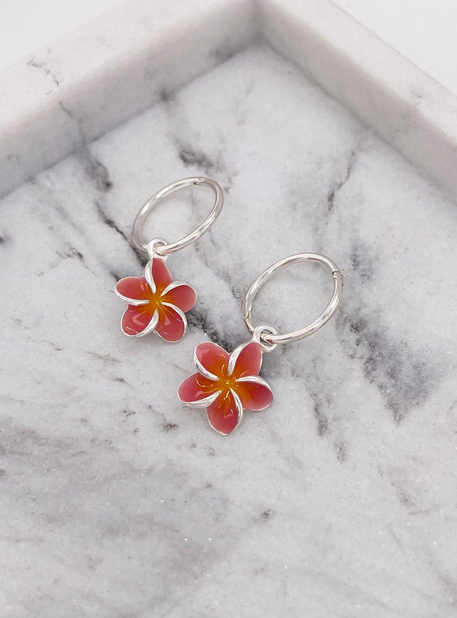Frangipani Flower Charm Sleeper Earrings in Pink
