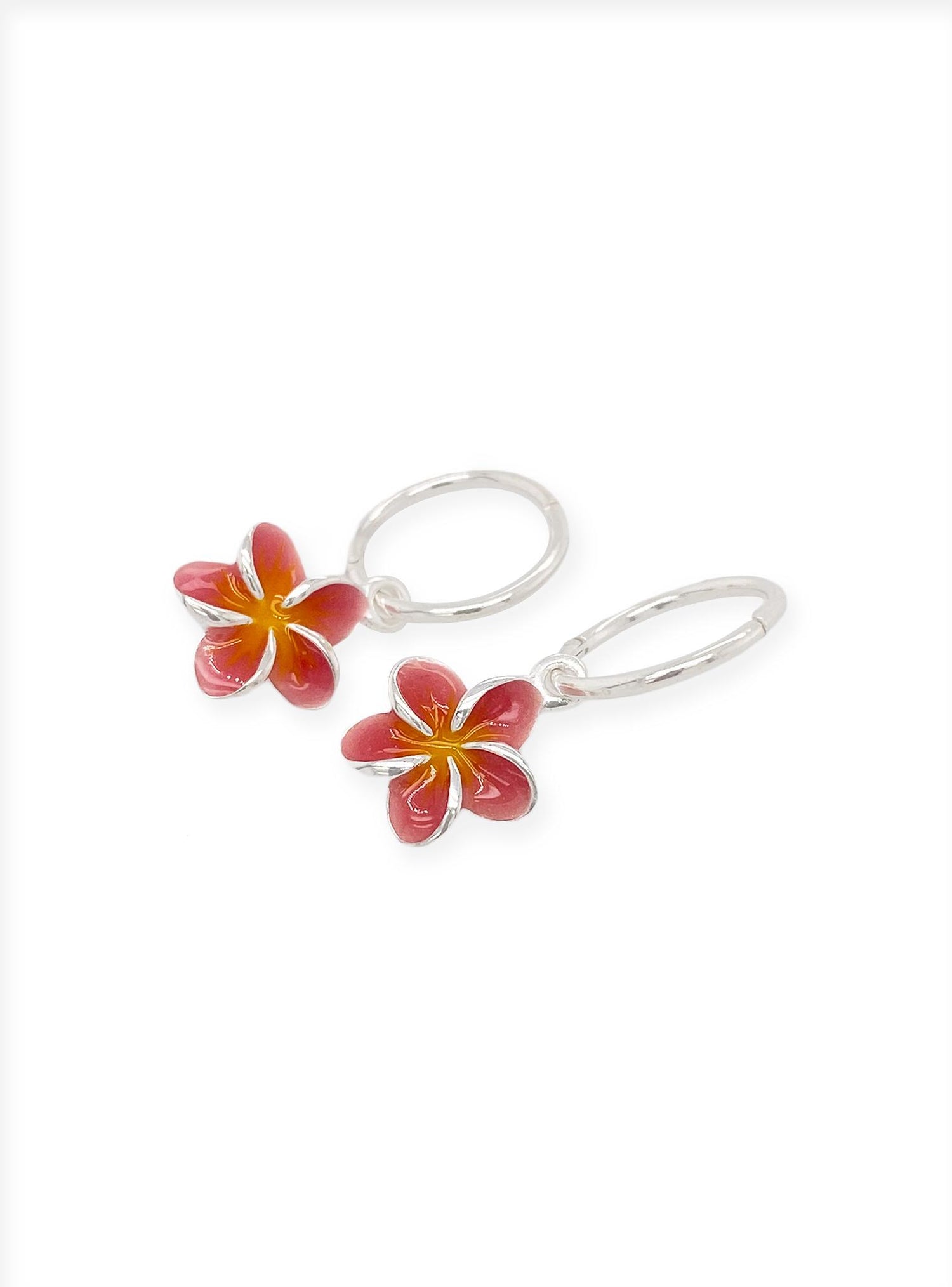 Frangipani Flower Charm Sleeper Earrings in Pink