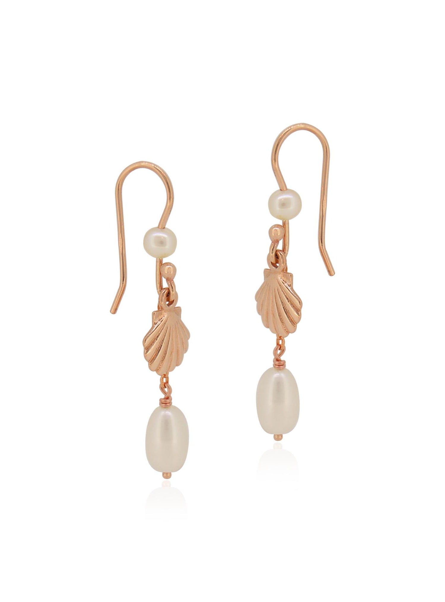 Shorelines Pearl Seashell Charm Earrings in 9ct Rose Gold