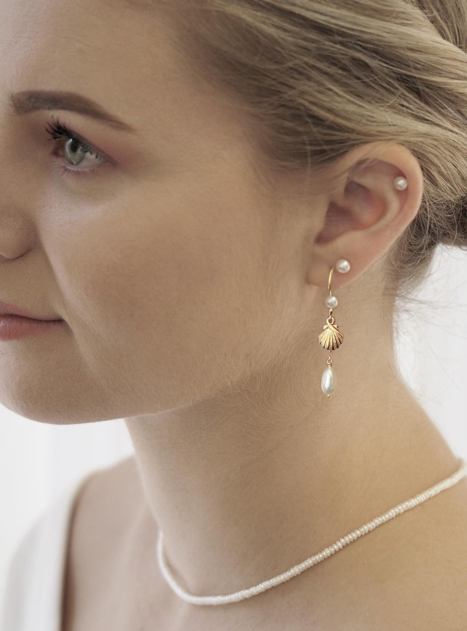 Shorelines Pearl Seashell Charm Earrings in 9ct Gold