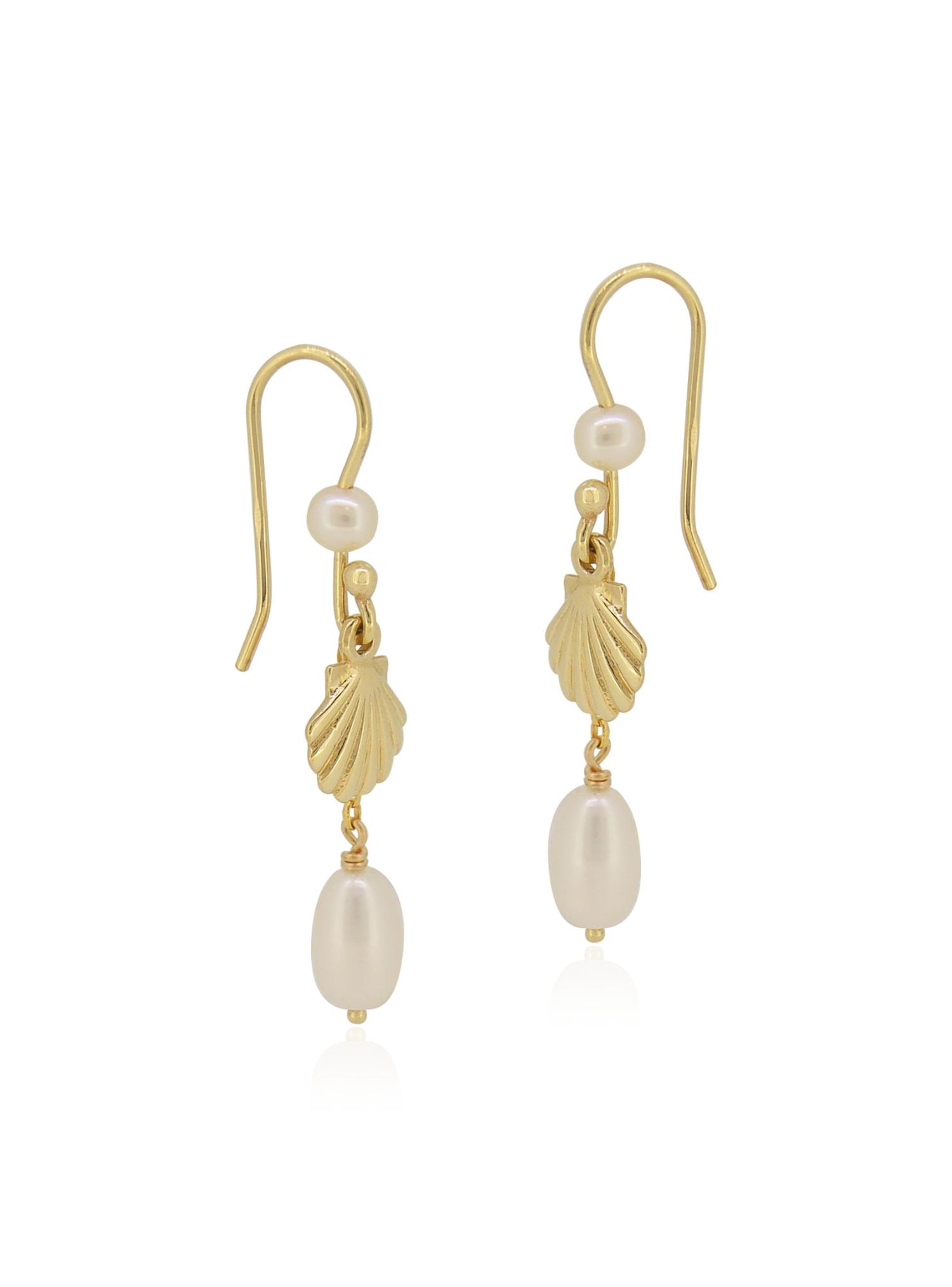 Shorelines Pearl Seashell Charm Earrings in 9ct Gold