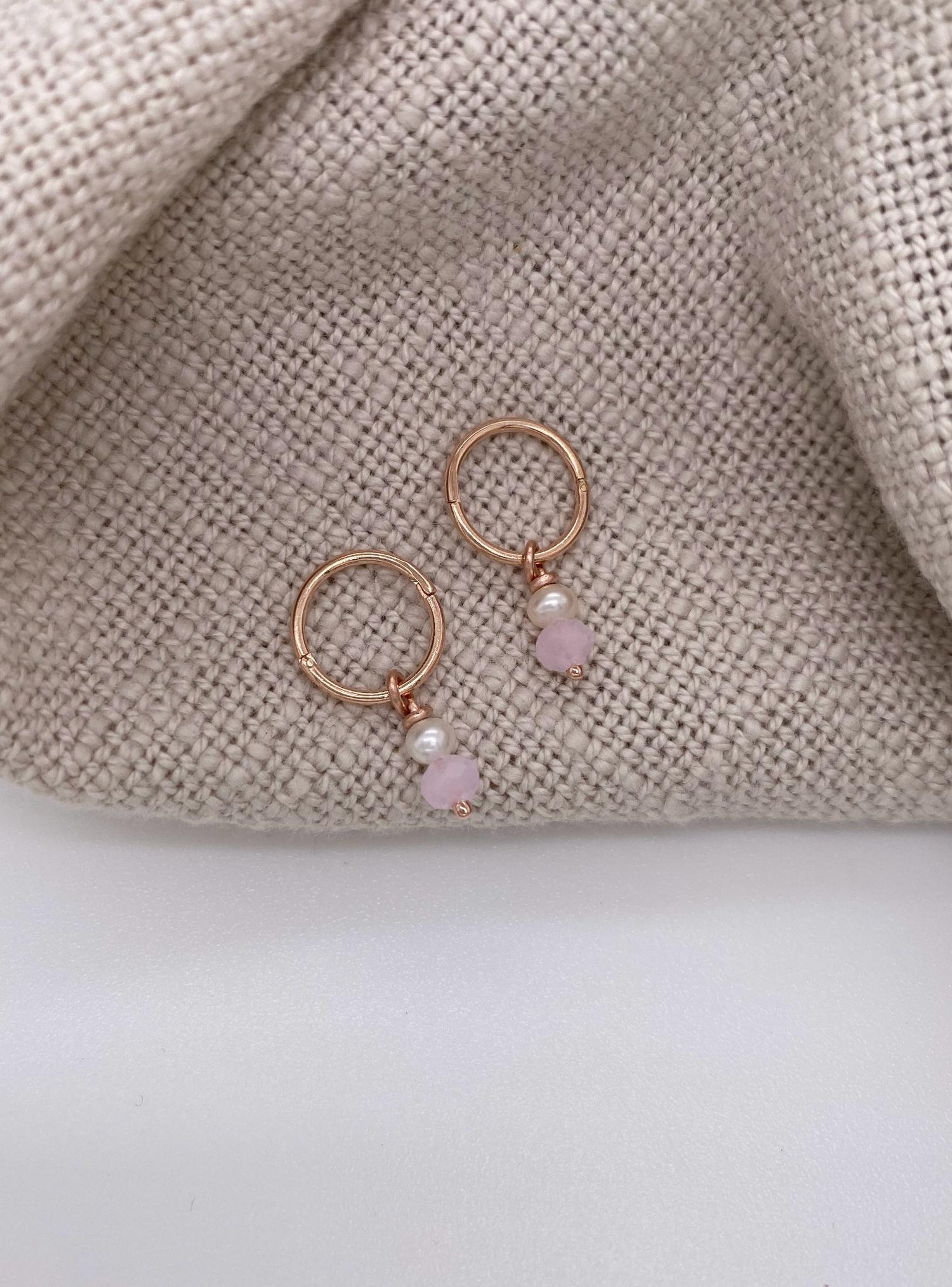 Rose Quartz Pearl Drops for Sleeper Earrings in 9ct Rose Gold