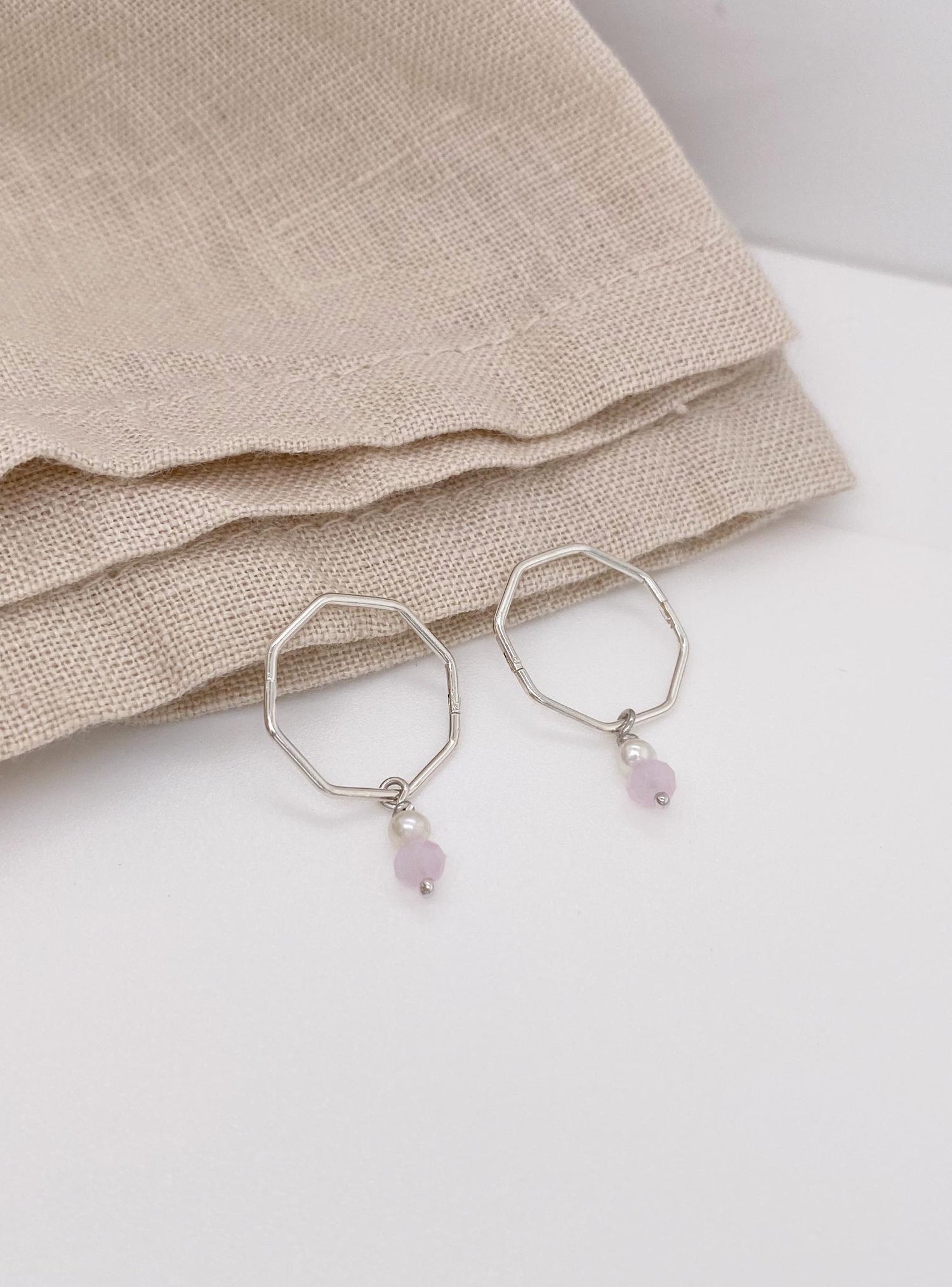 Rose Quartz Pearl Drops for Sleeper Earrings in Sterling Silver