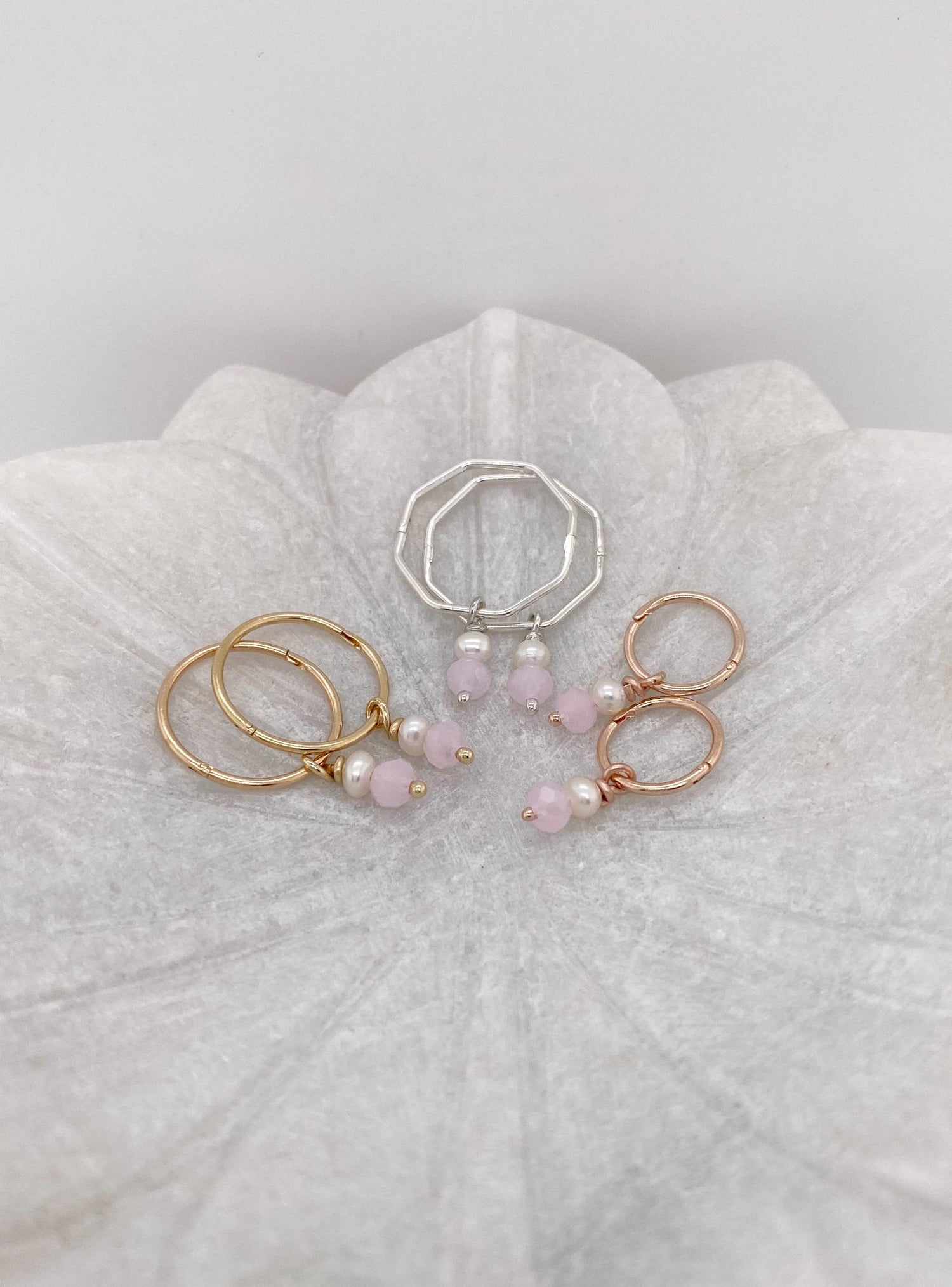 Rose Quartz Pearl Drops for Sleeper Earrings in 9ct Gold