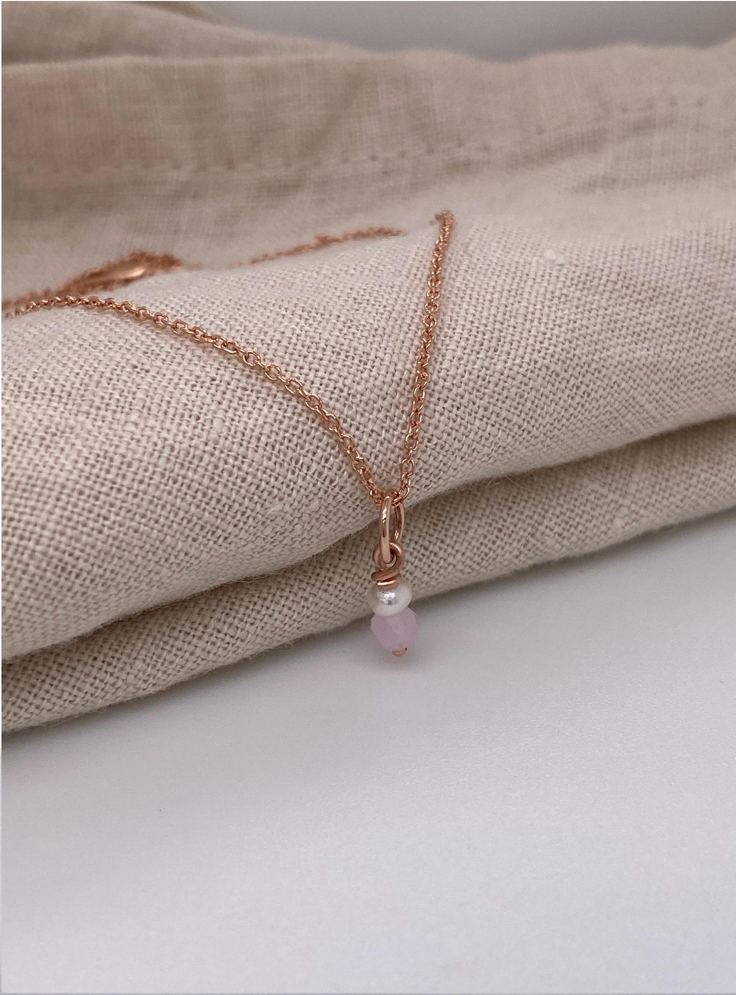 Rose Quartz Pearl Drop Charm in 9ct Rose Gold