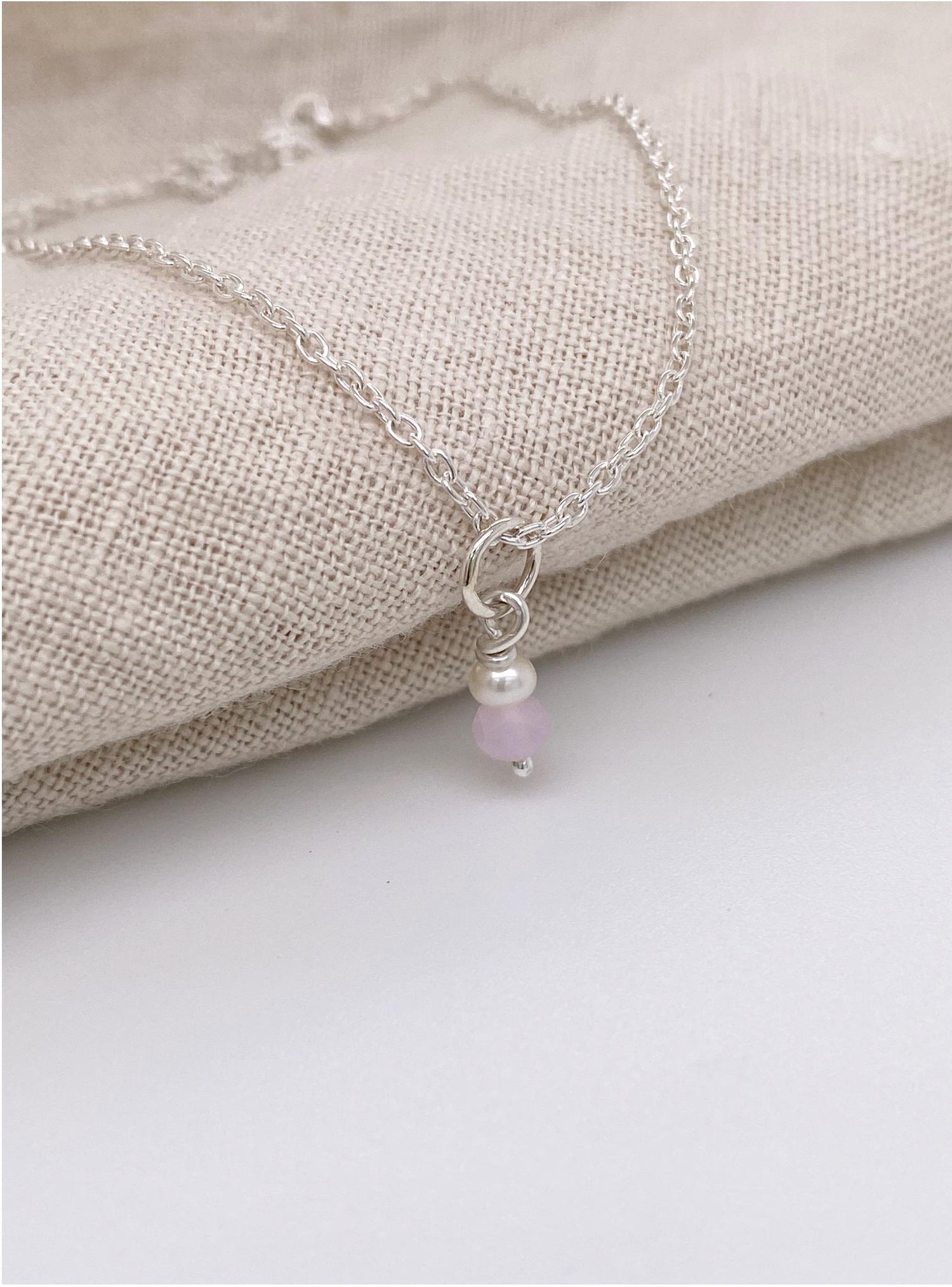 Rose Quartz Pearl Drop Charm in Sterling Silver
