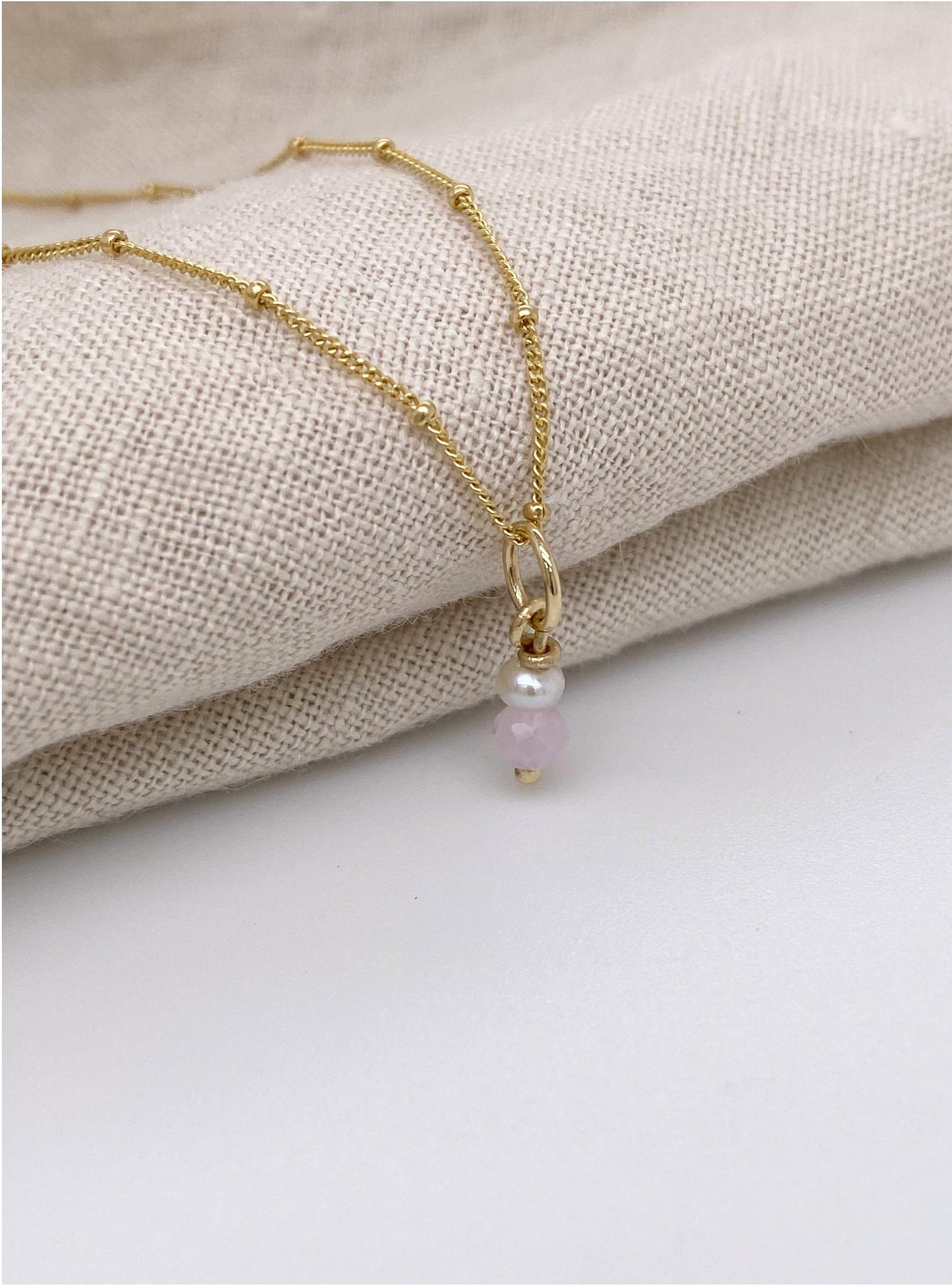 Rose Quartz Pearl Drop Charm in 9ct Gold