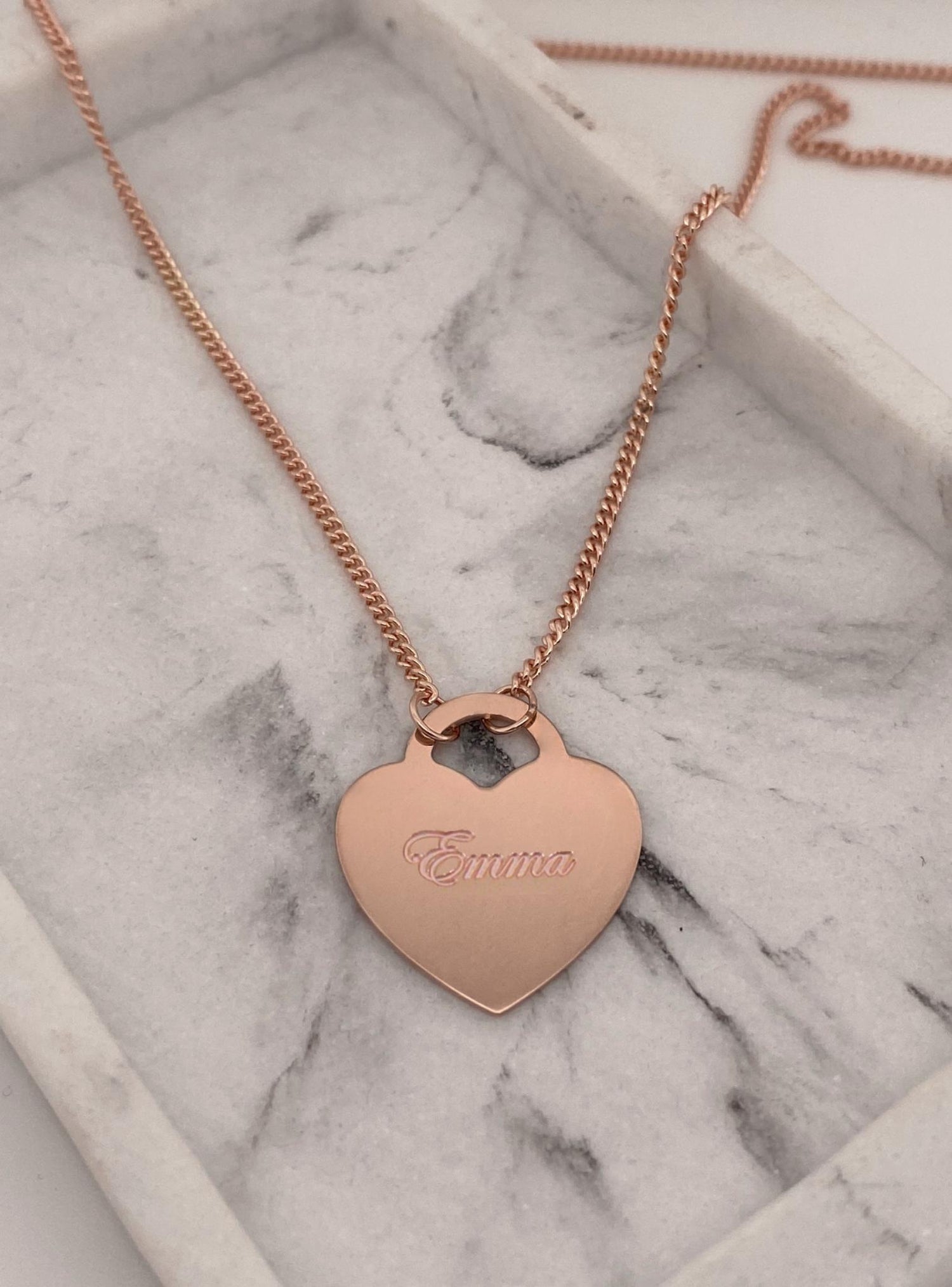 Personalised Large Love Heart Tag Charm Necklace in 9ct Rose Gold