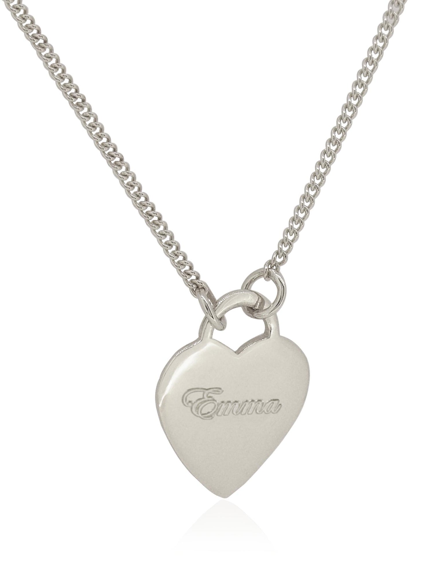 Personalised Large Love Heart Tag Charm Necklace in 9ct White Gold