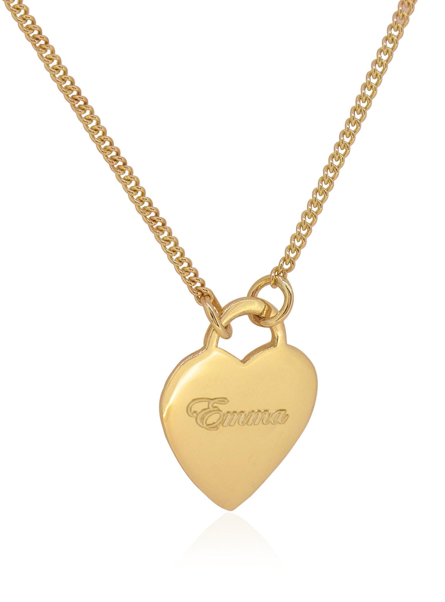 Personalised Large Love Heart Tag Charm Necklace in 9ct Gold