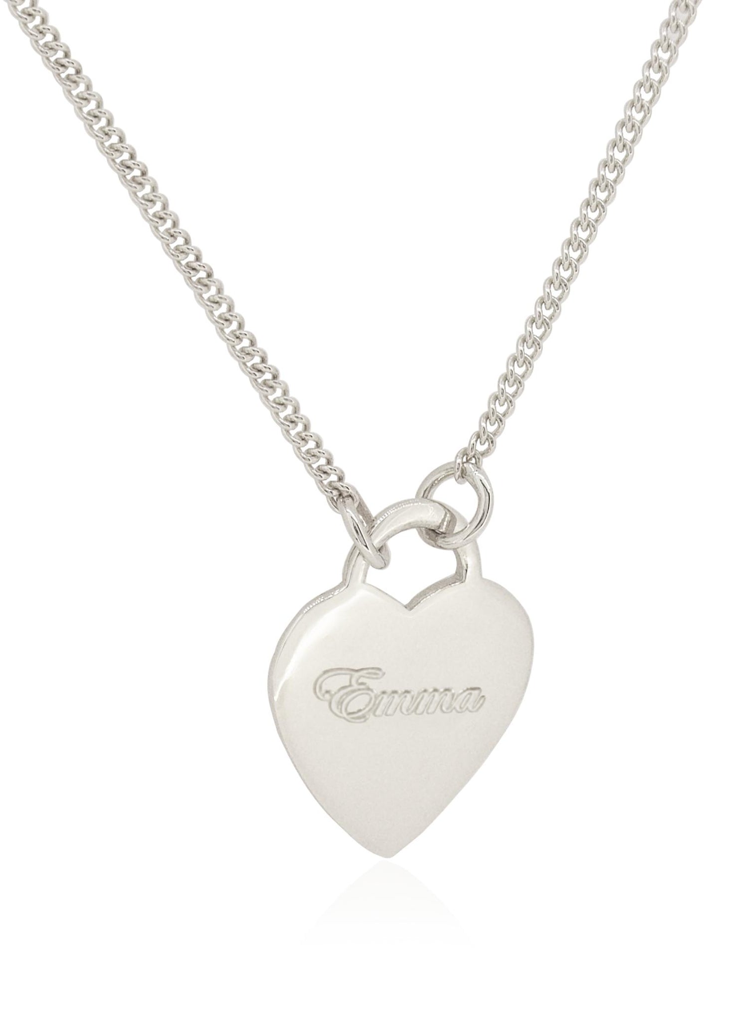 Personalised Large Love Heart Tag Charm Necklace in Sterling Silver
