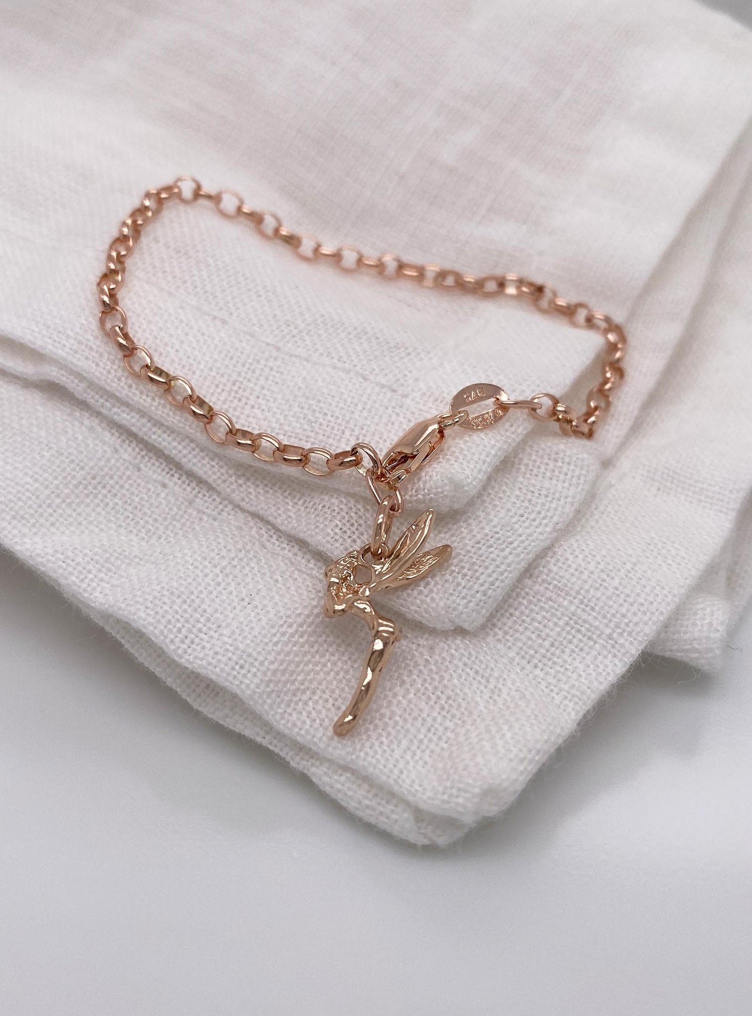 Magical Tinkerbell Fairy Charm Bracelet in 9ct Rose Gold