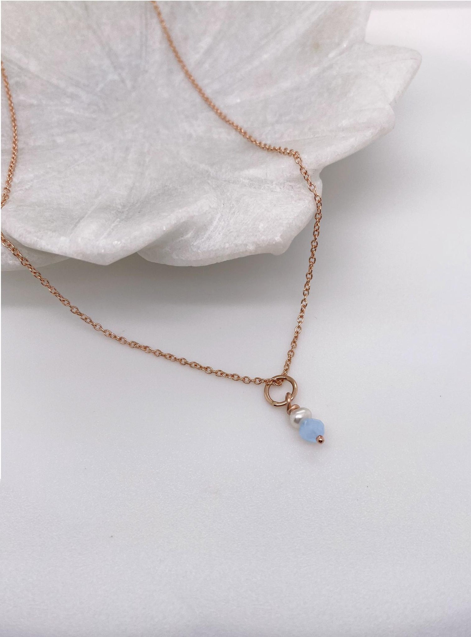 Blue Chalcedony Pearl Drop Charm in 9ct Rose Gold