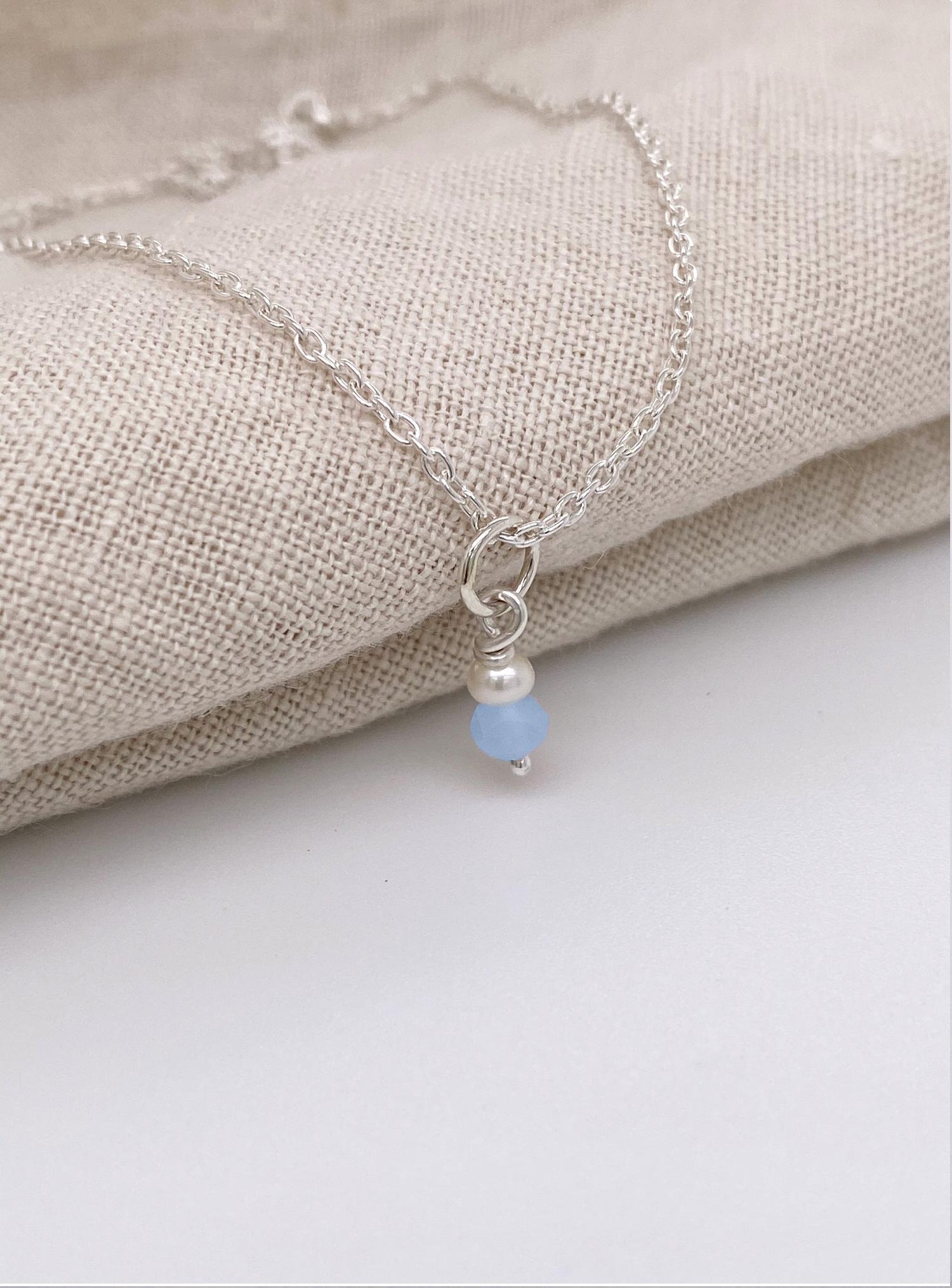 Blue Chalcedony Pearl Drop Charm in Sterling Silver