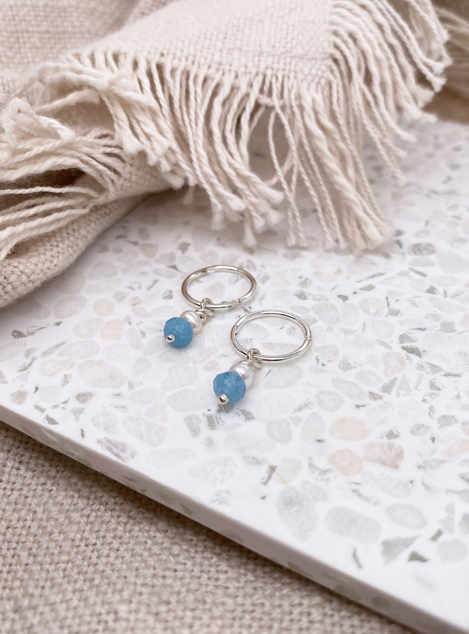 Blue Chalcedony Pearl Drops for Sleeper Earrings in Sterling Silver