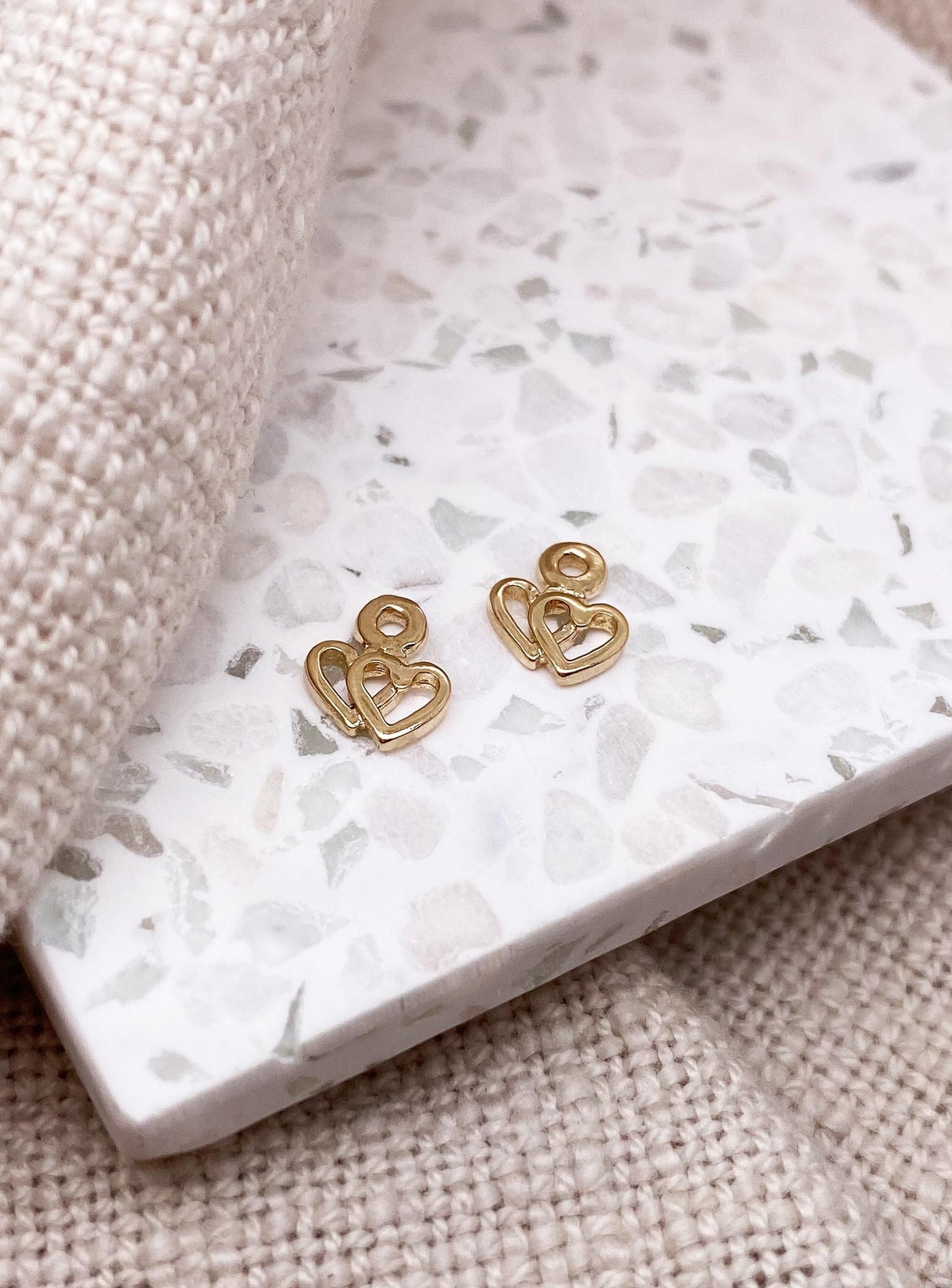 Twin Love Hearts Charms for Sleeper Earrings in 9ct Gold