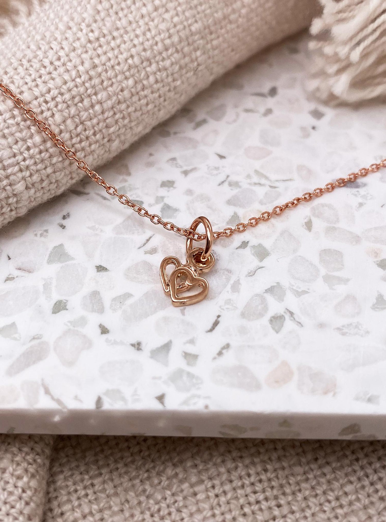 Small Twin Love Hearts Charm in 9ct Rose Gold