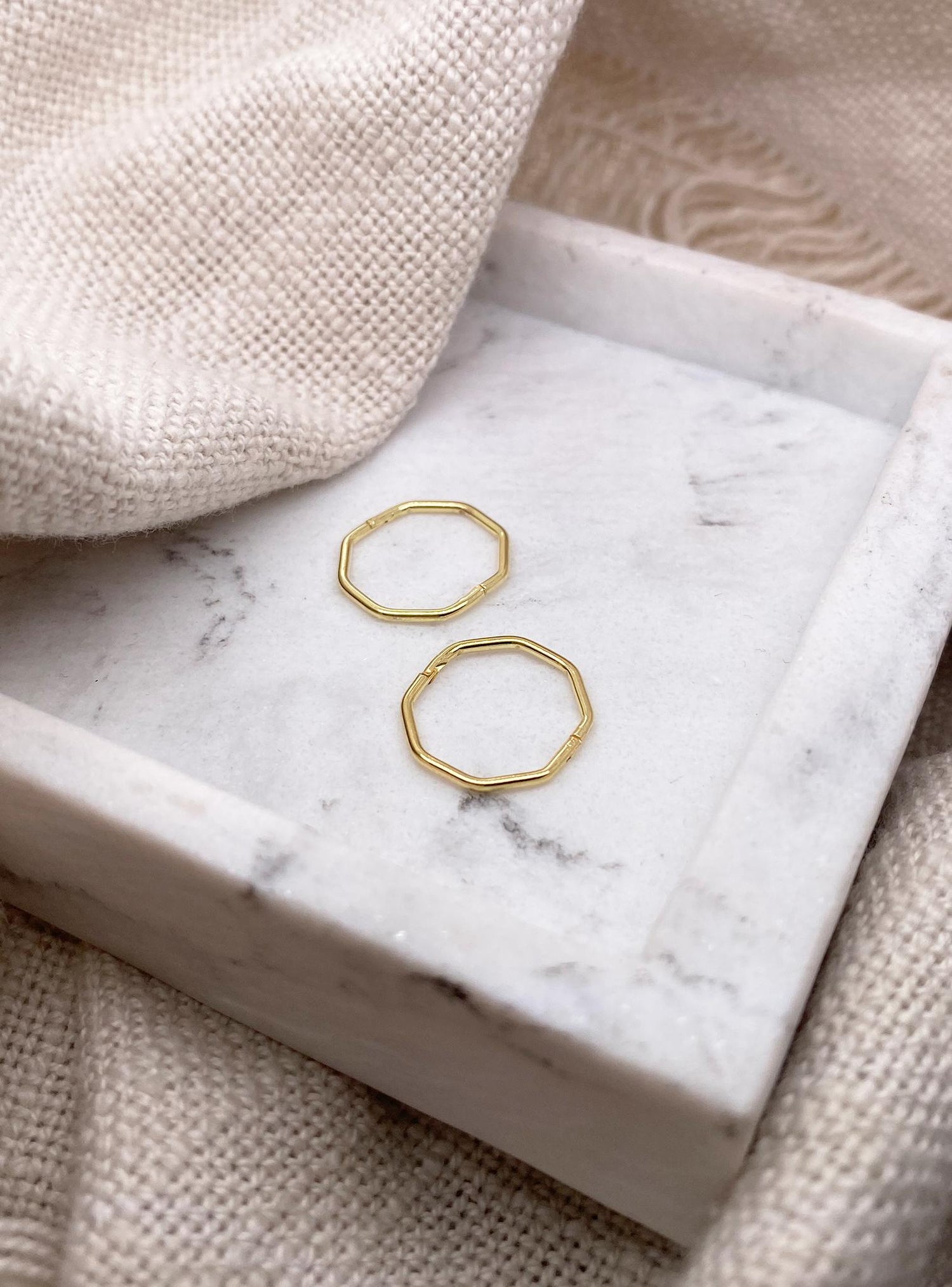 Small Octagonal Sleeper Hoop Earrings in 22ct Gold