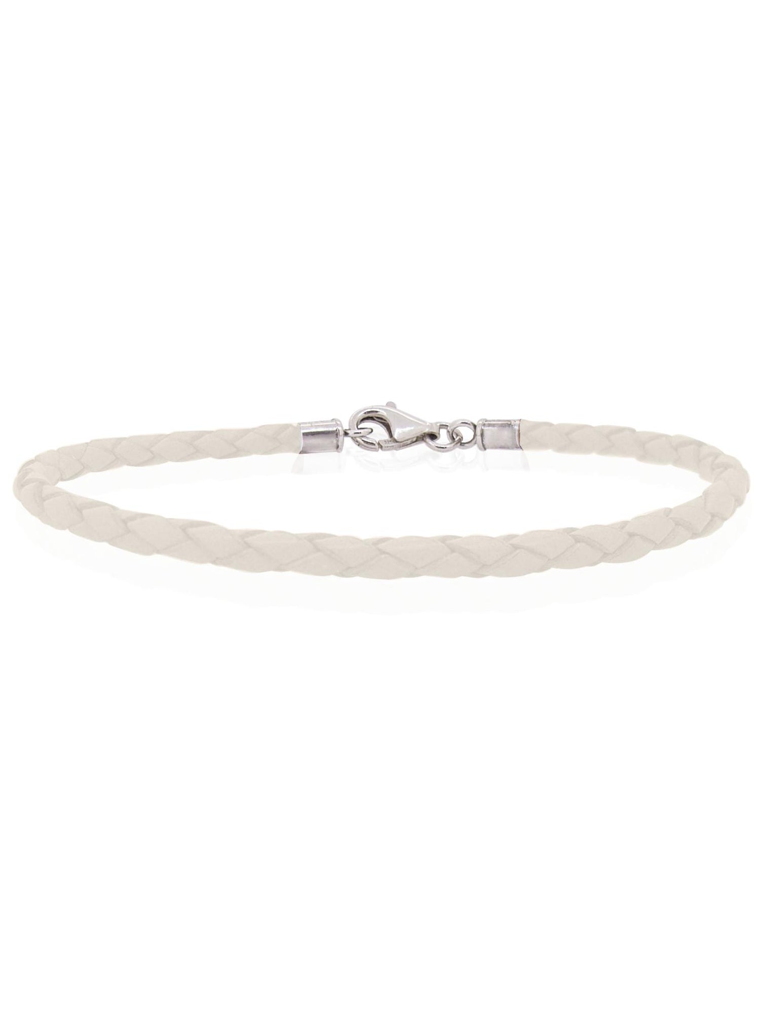 Sterling Silver White Leather Unisex Bracelet