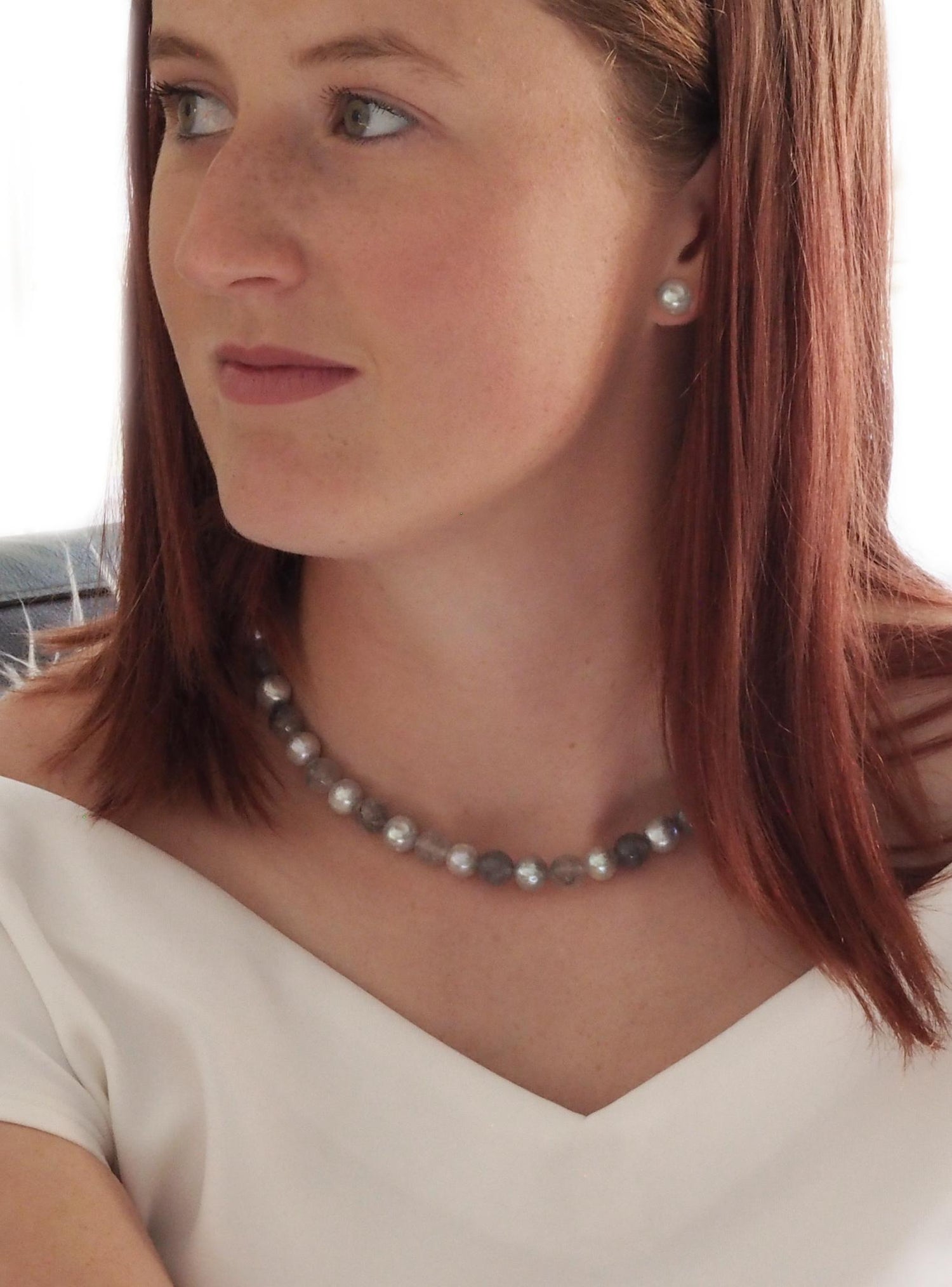 Coco Large Grey Pearl and Quartz Necklace in Sterling Silver
