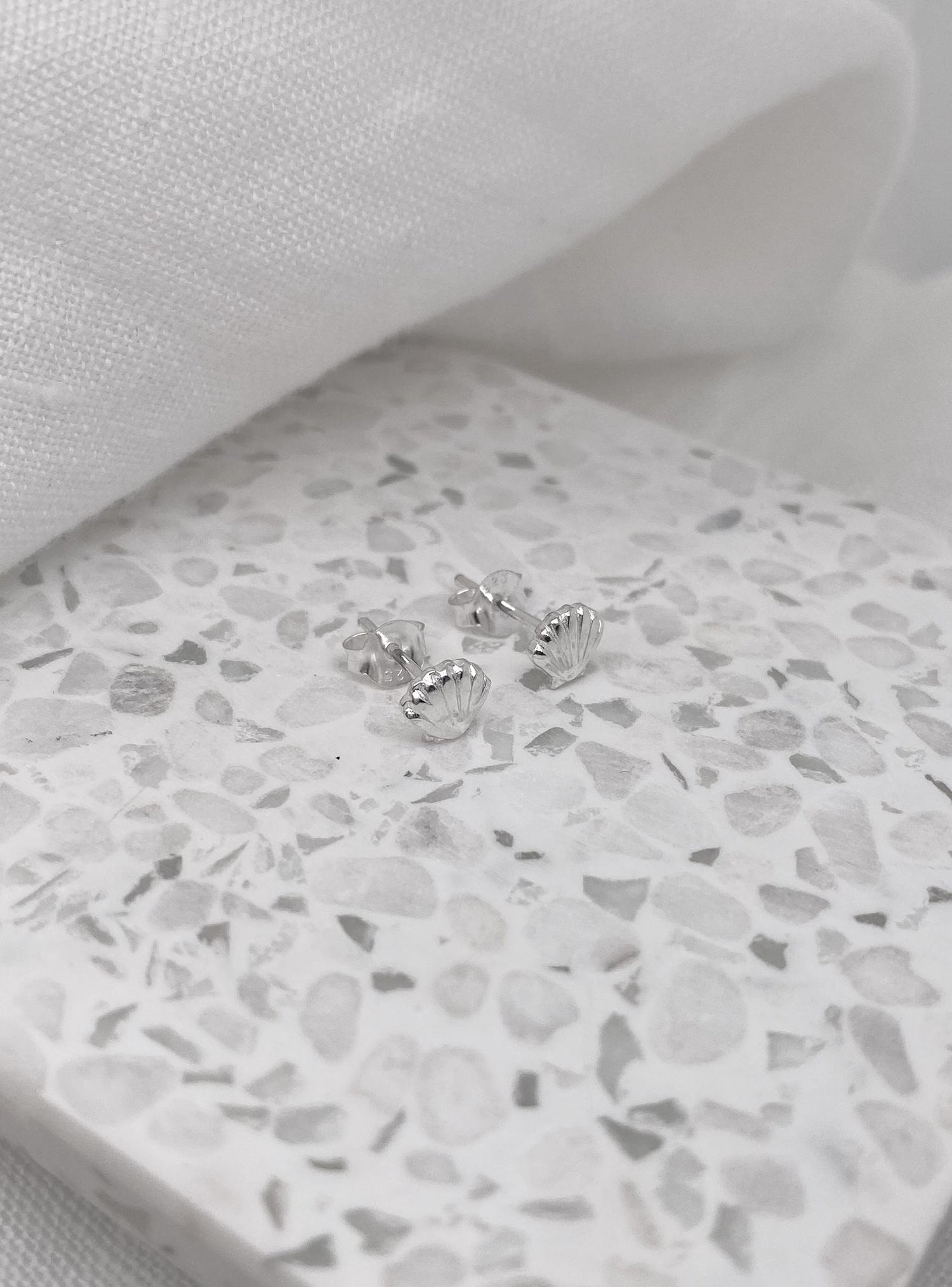 Small Sea Shell Stud Earrings in Sterling Silver