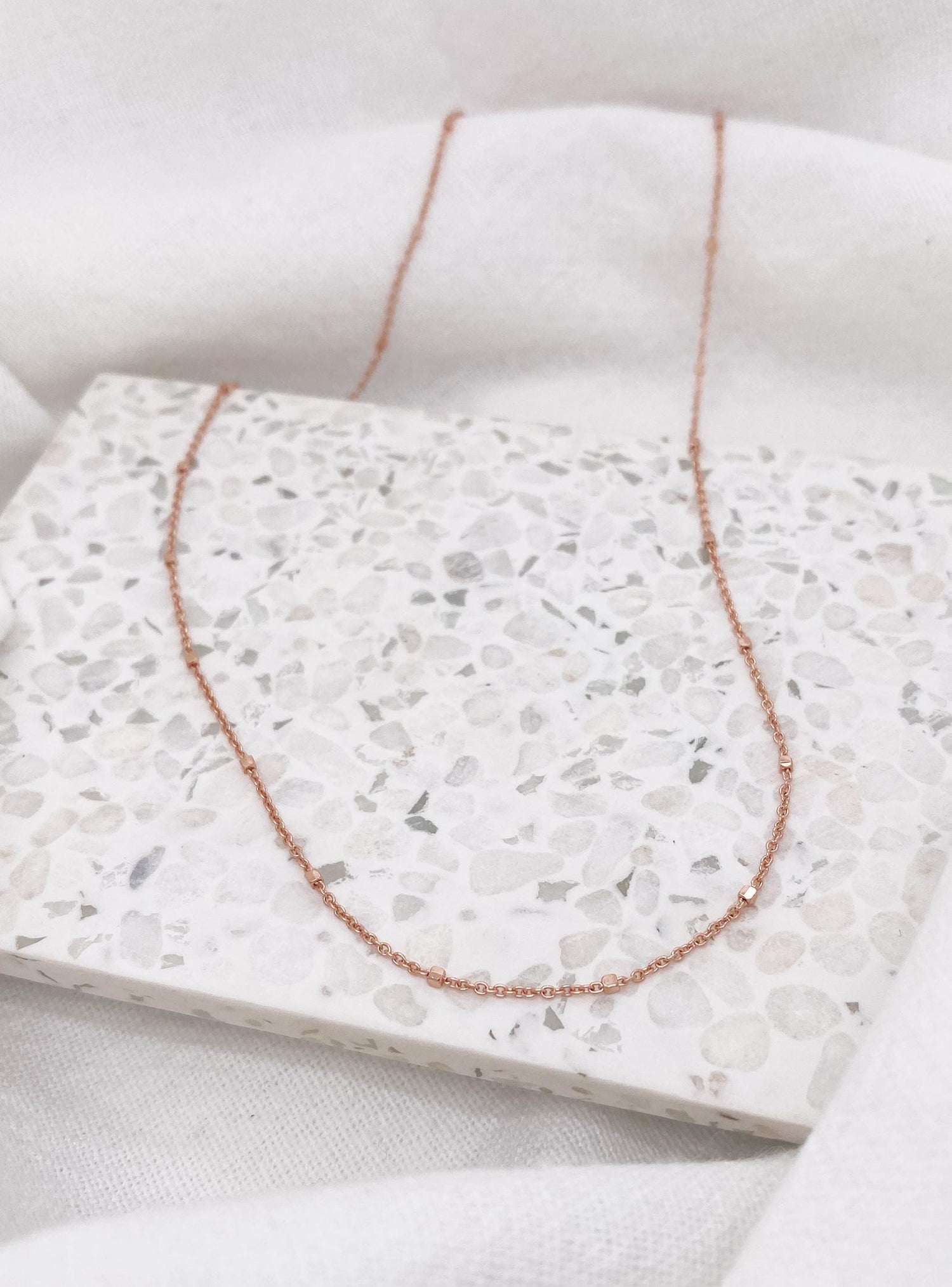 Fine Beaded Ball Satellite Necklace Chain in 9ct Rose Gold