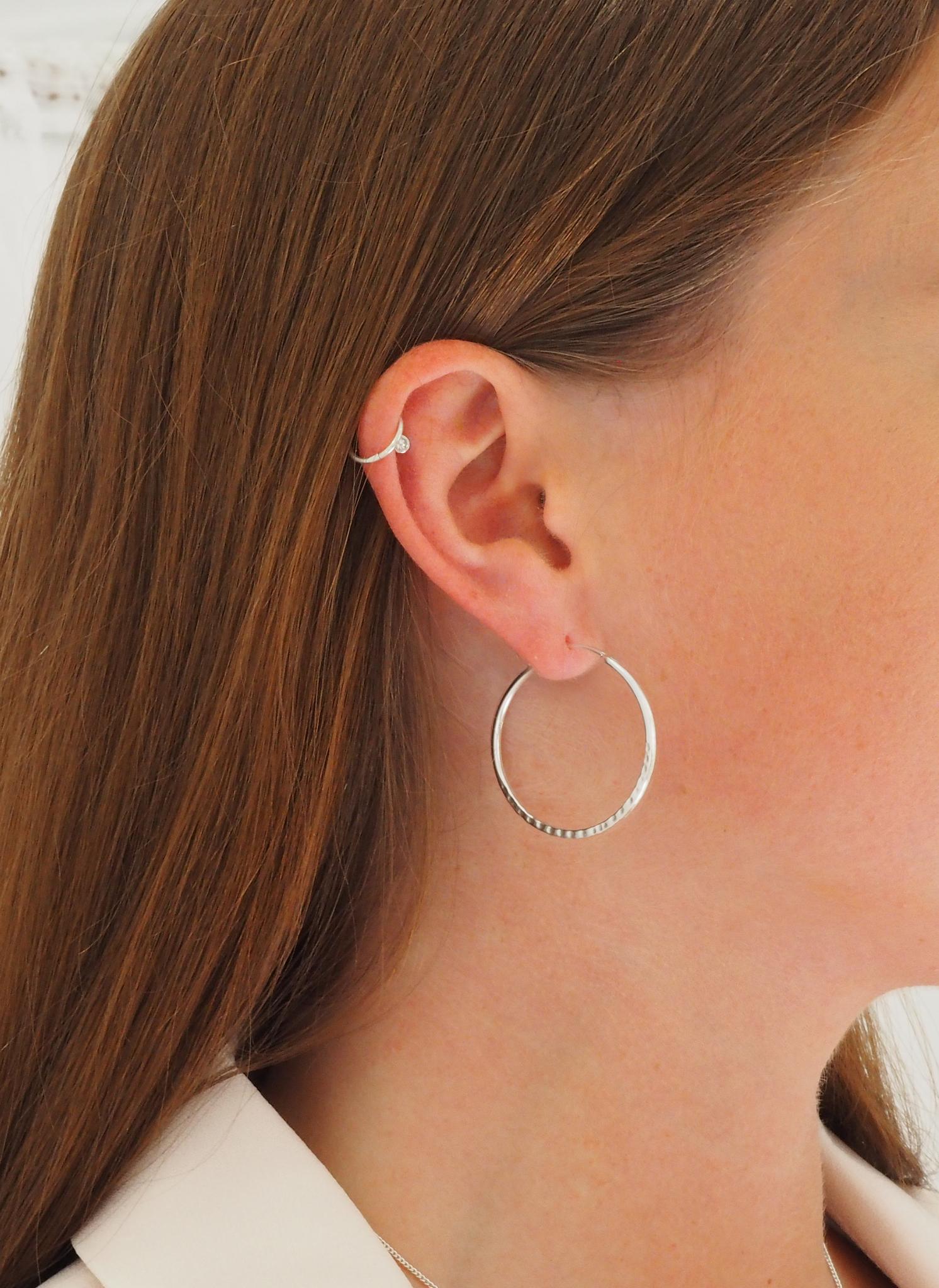 Hammered Gypsy Hoop Earrings in Sterling Silver