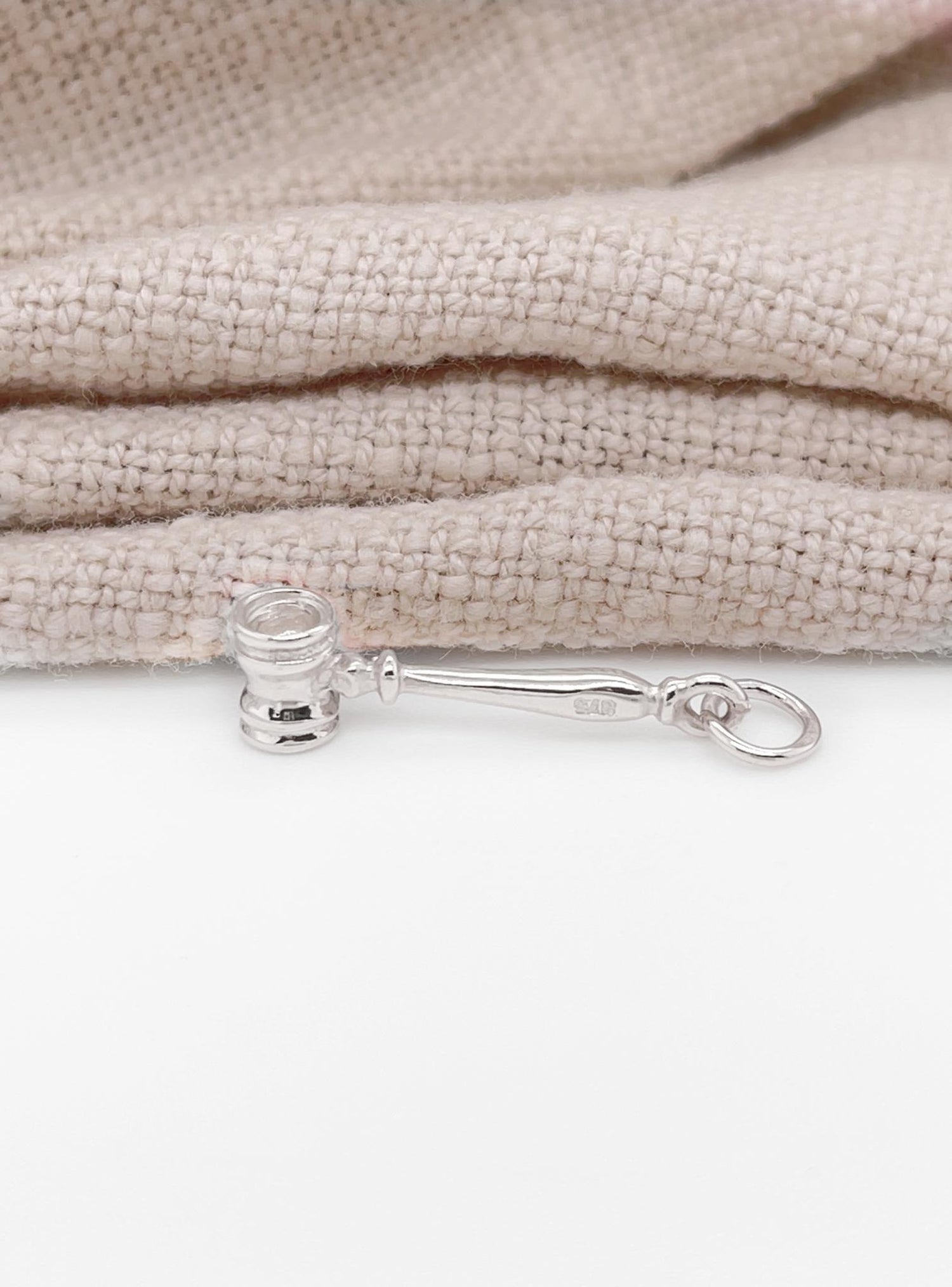 Justice Judge Gavel Charm Pendant in Sterling Silver