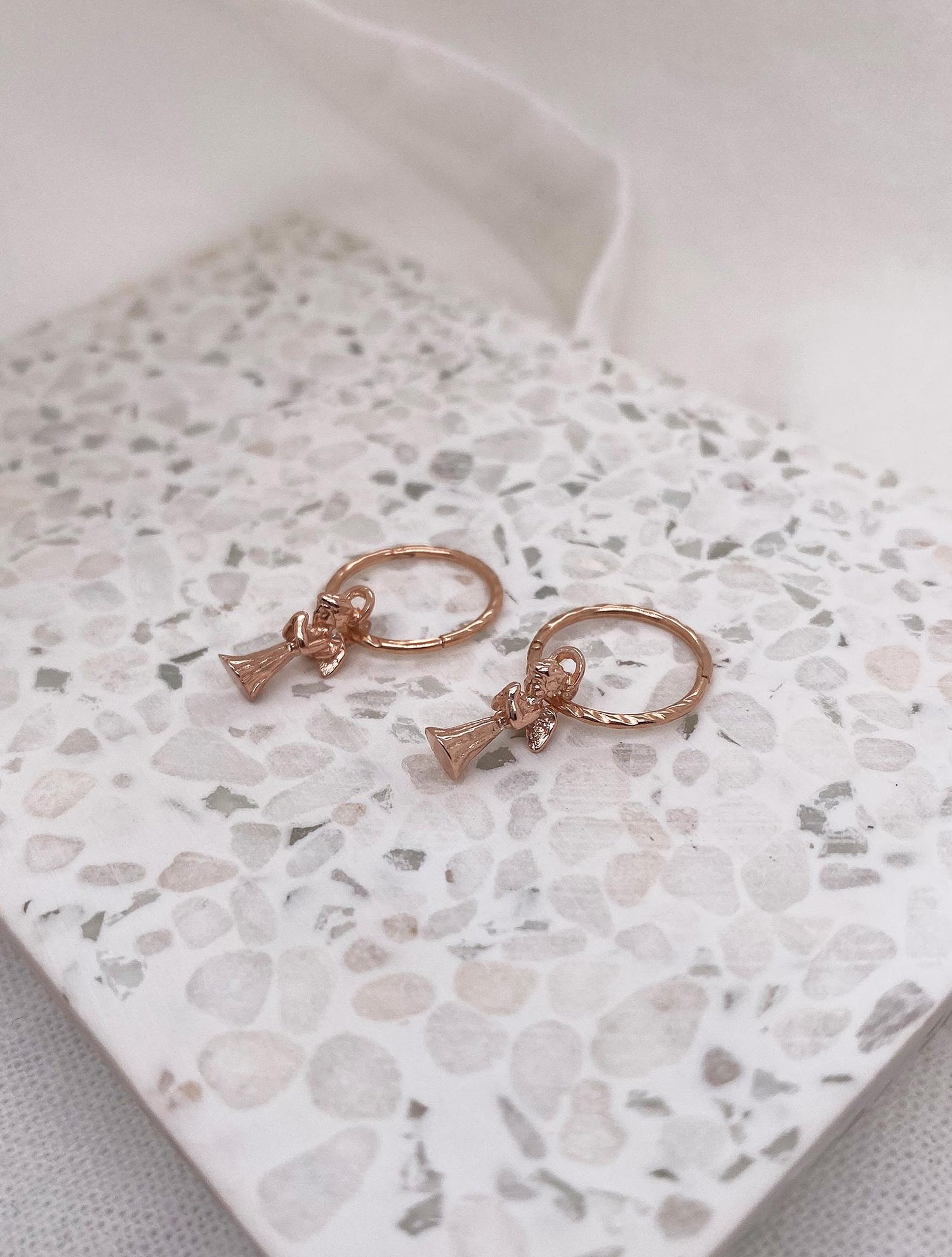 Praying Guardian Angel Charms for Sleeper Earrings in 9ct Rose Gold