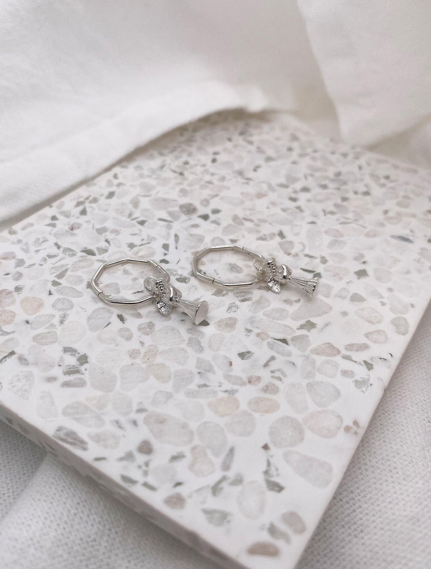 Praying Guardian Angel Charms for Sleeper Earrings in 9ct White Gold