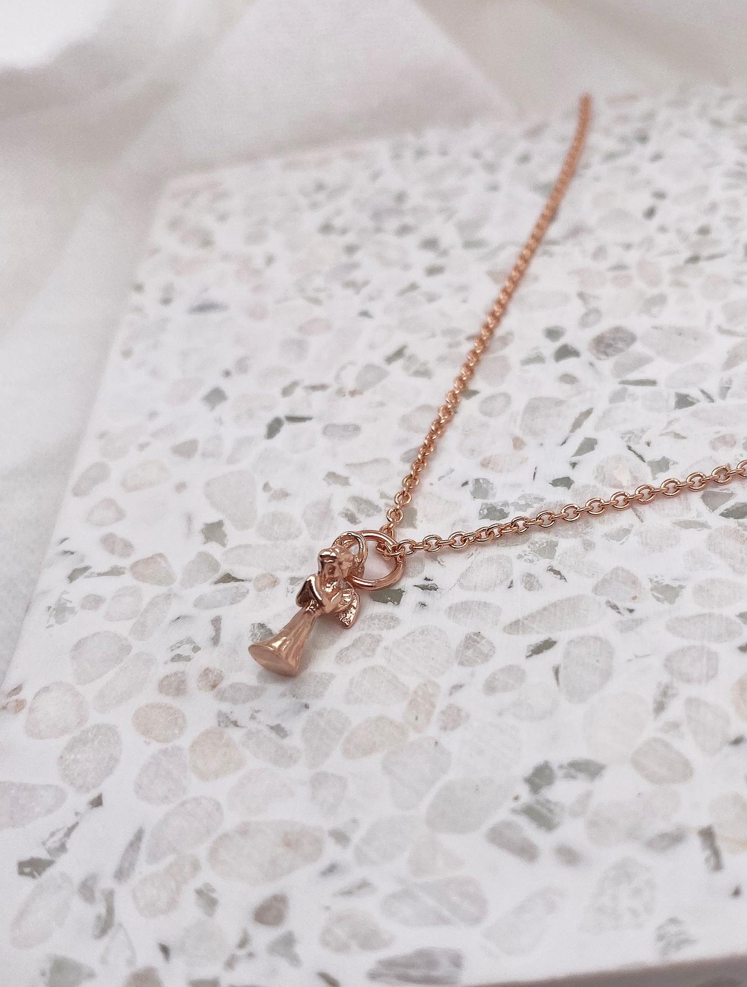 Praying Guardian Angel Charm Pendant in 9ct Rose Gold