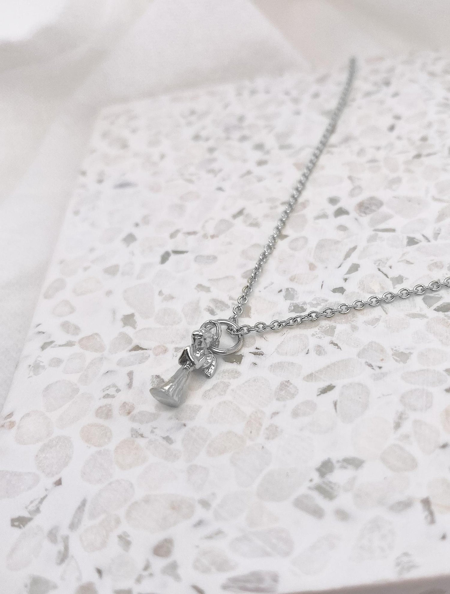 Praying Guardian Angel Charm Pendant in 9ct White Gold