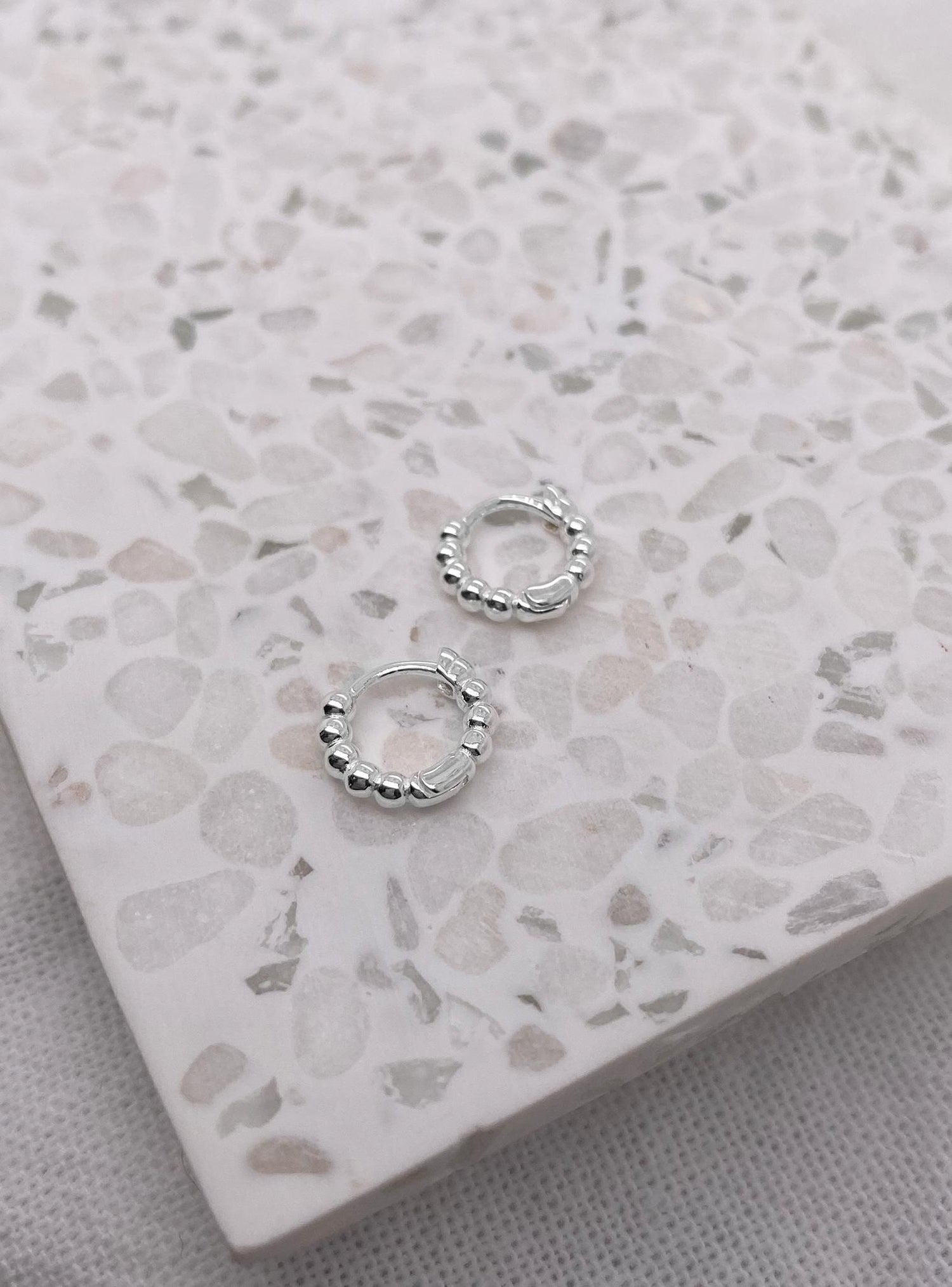 Elise Teenie Tiny Ball Hoop Earrings in Sterling Silver