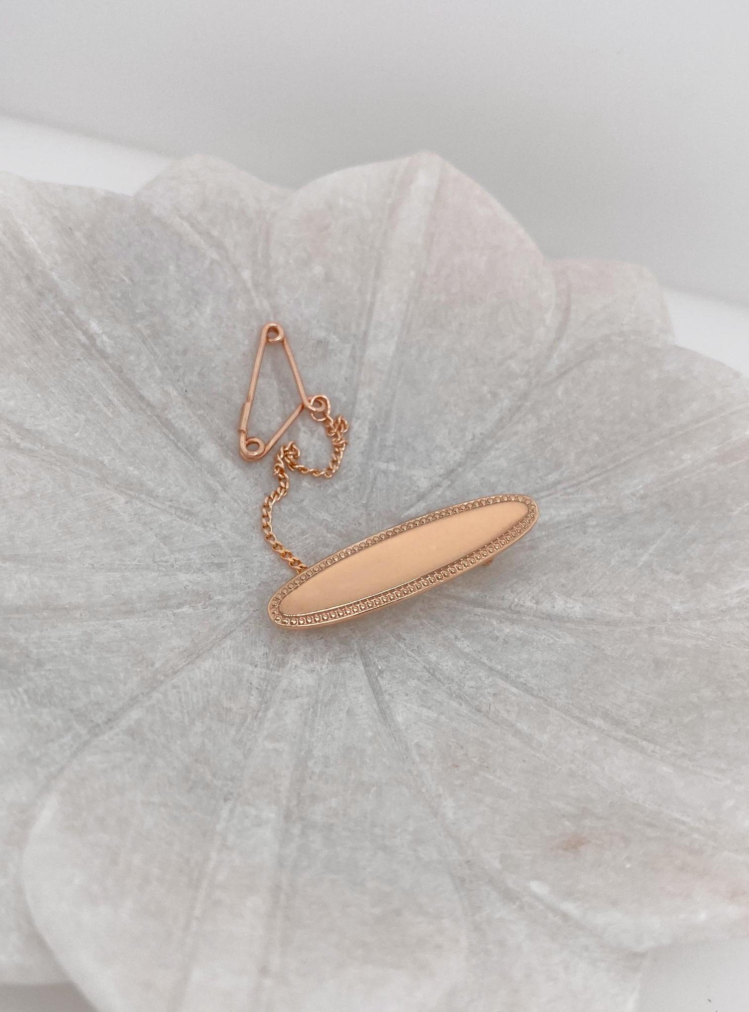 Lightweight Oval Identity Name Baby Brooch in 9ct Rose Gold