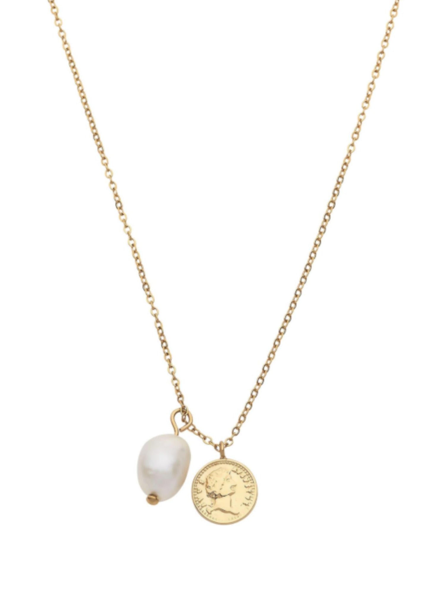 Pastiche Siren Pearl Mini Coin Necklace in Gold