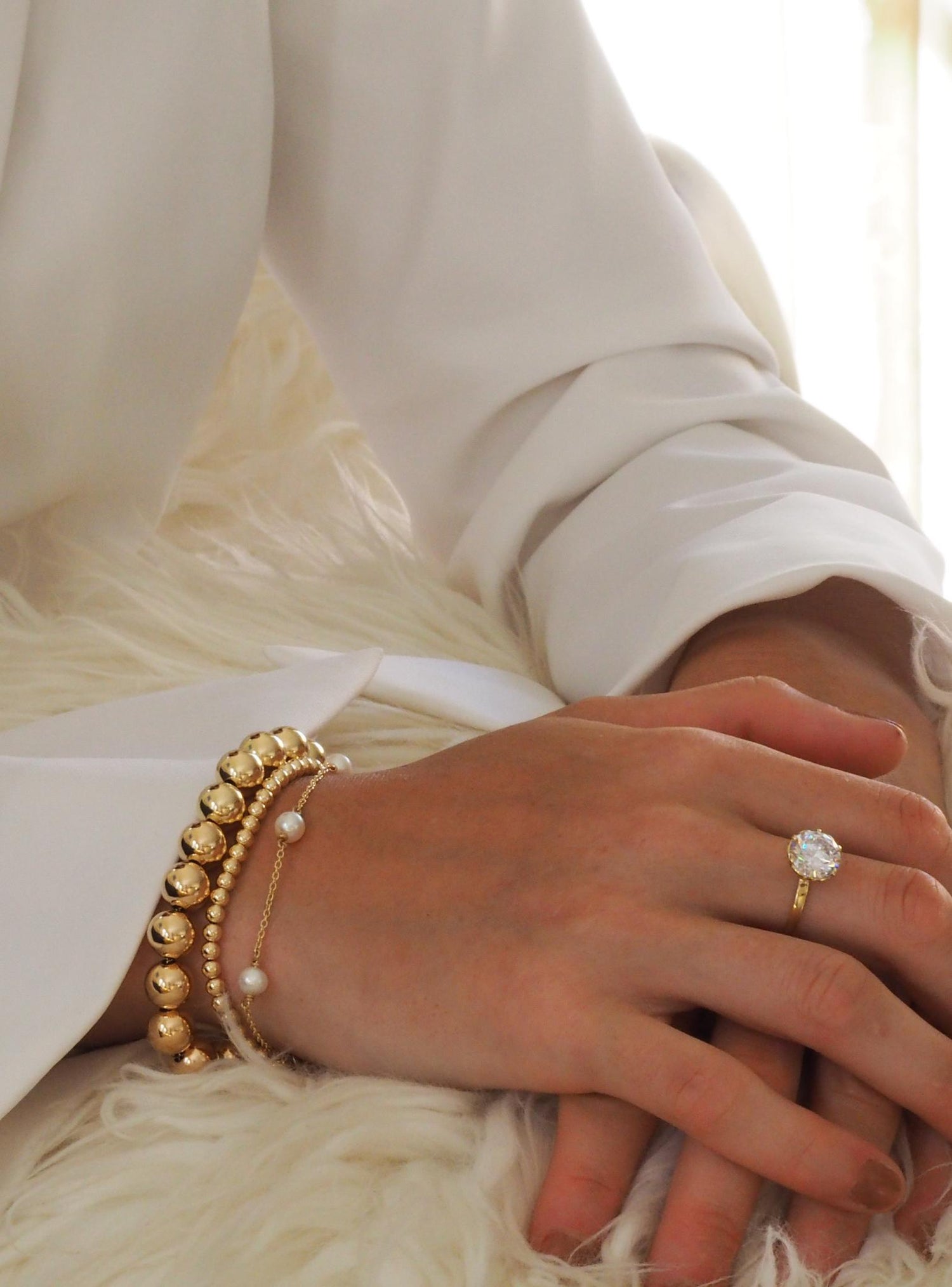 Spherical 3mm Ball Bead Bracelet in 14k Rolled Gold
