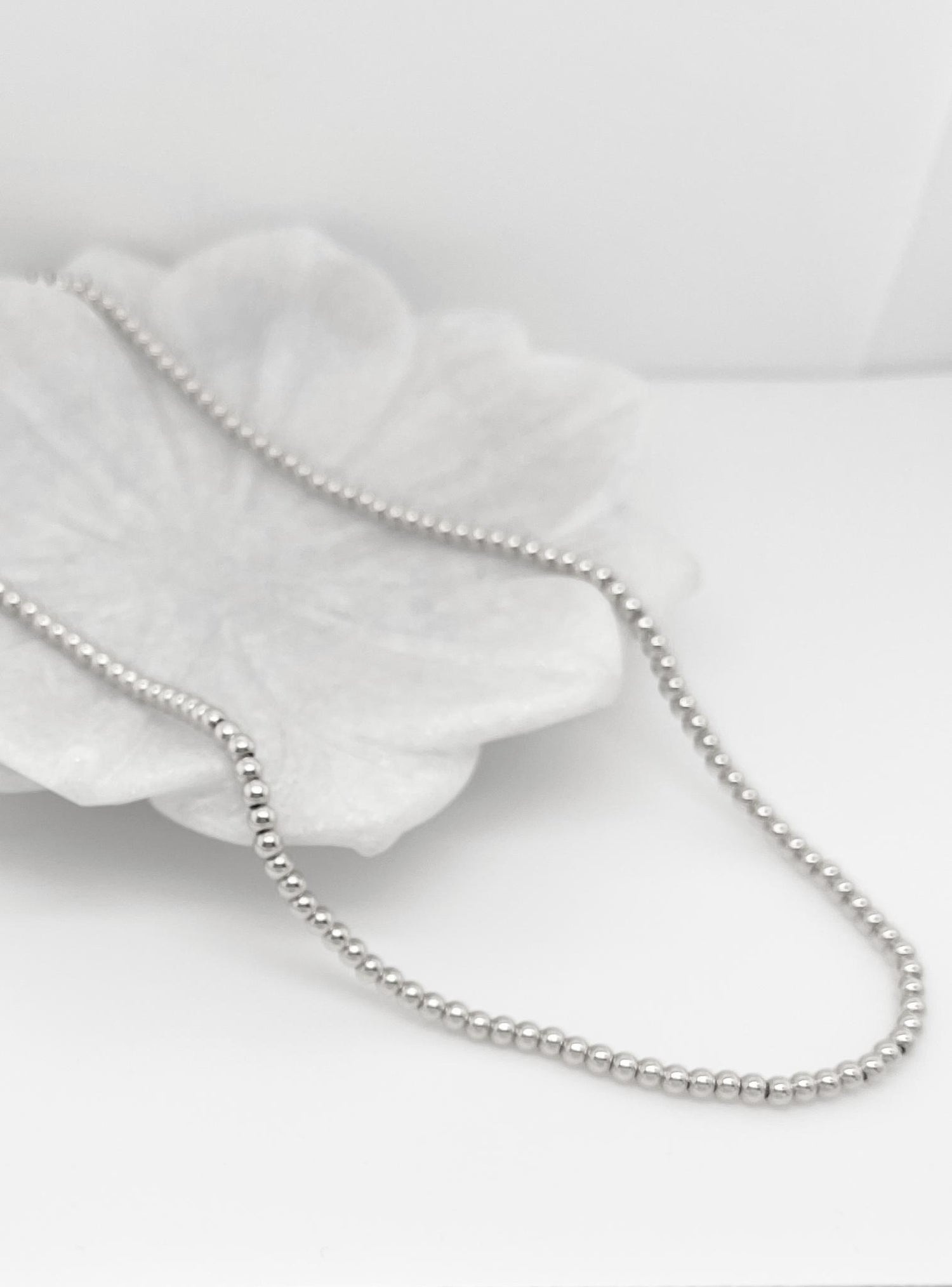 Spherical 4mm Ball Bead Necklace in Sterling Silver