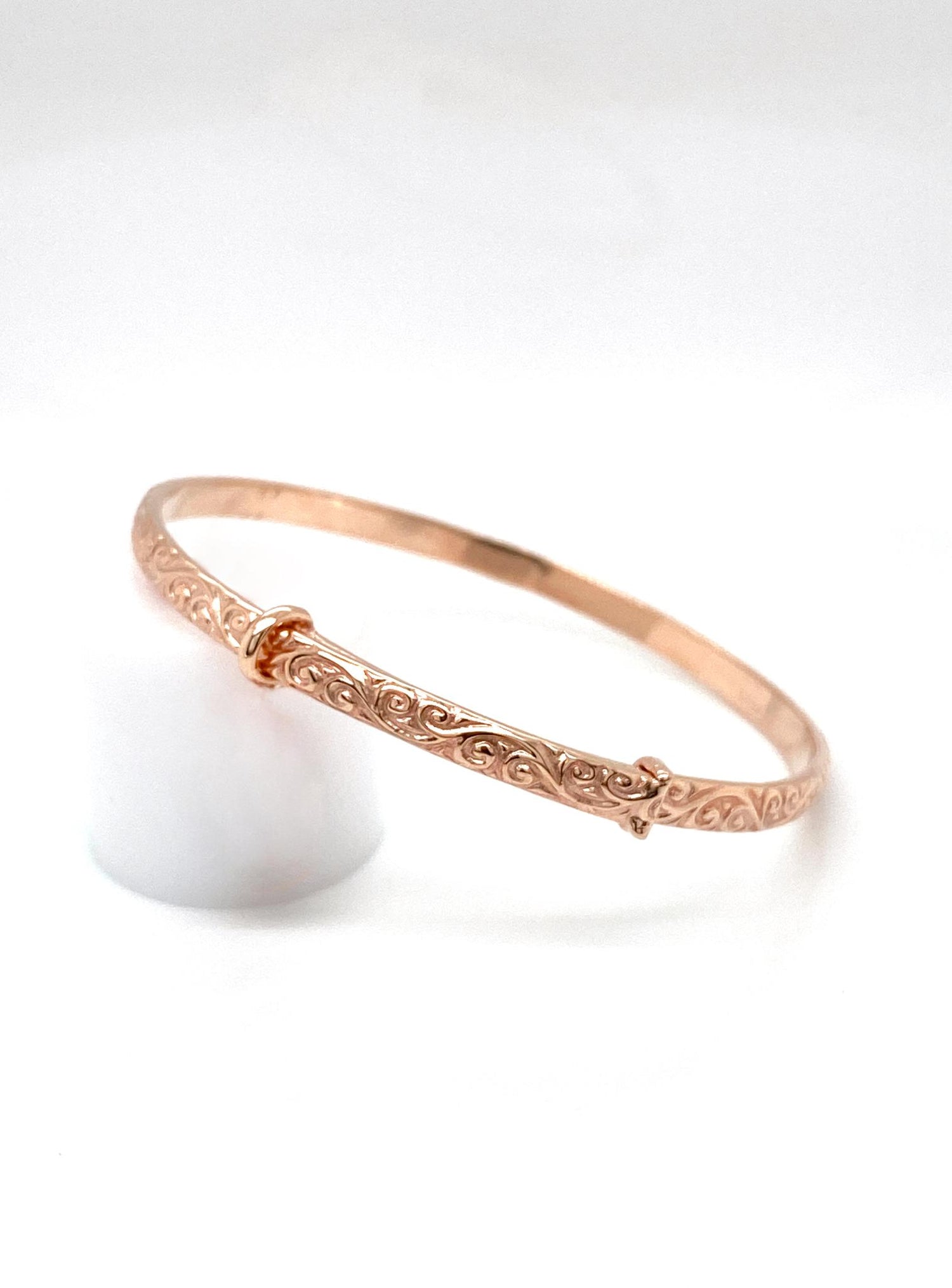 Baby - Adult Filigree 4mm Expanding Bangle in 9ct Rose Gold