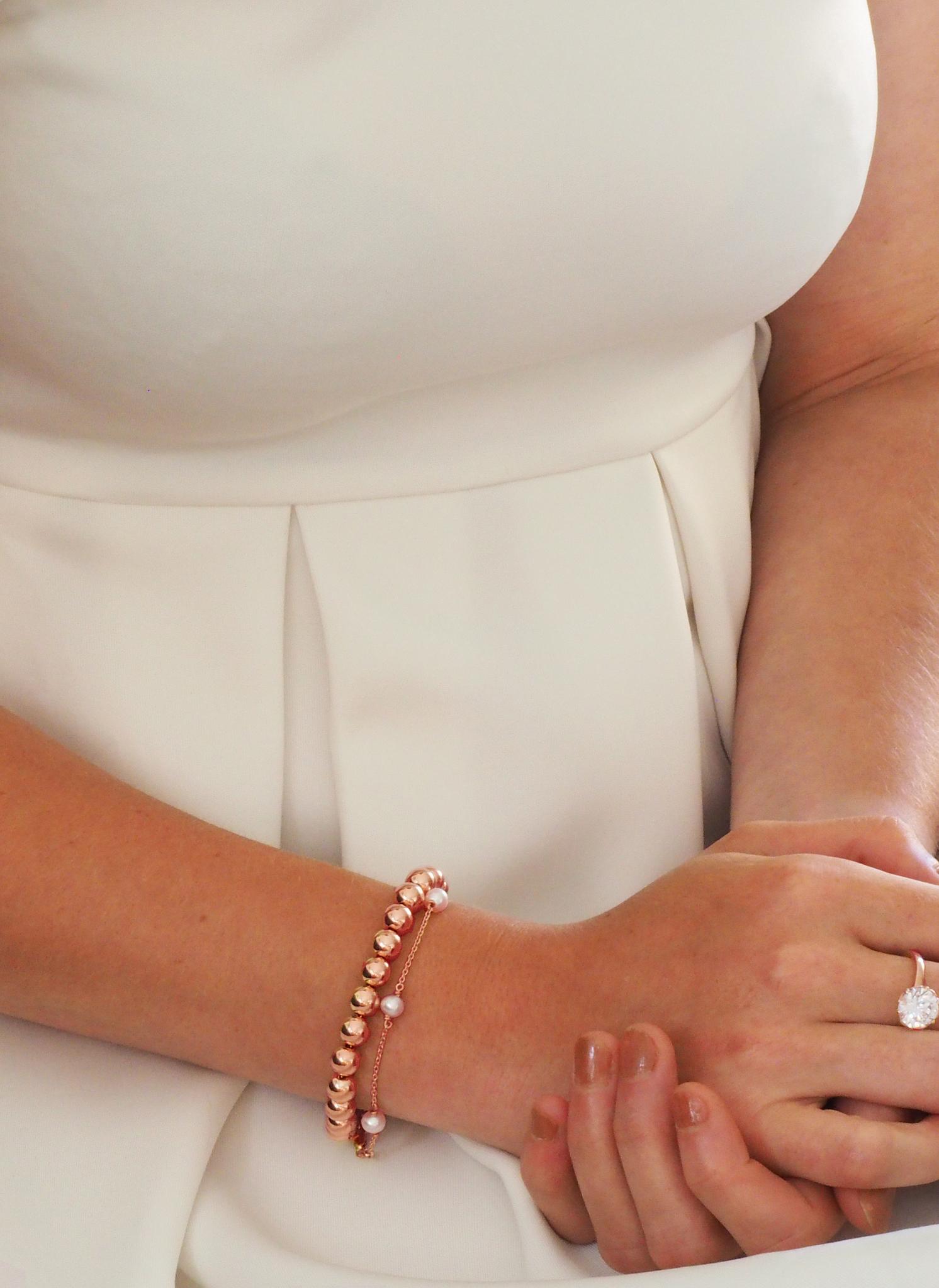 Spherical 7mm Ball Bead Bracelet in 14k Rolled Rose Gold