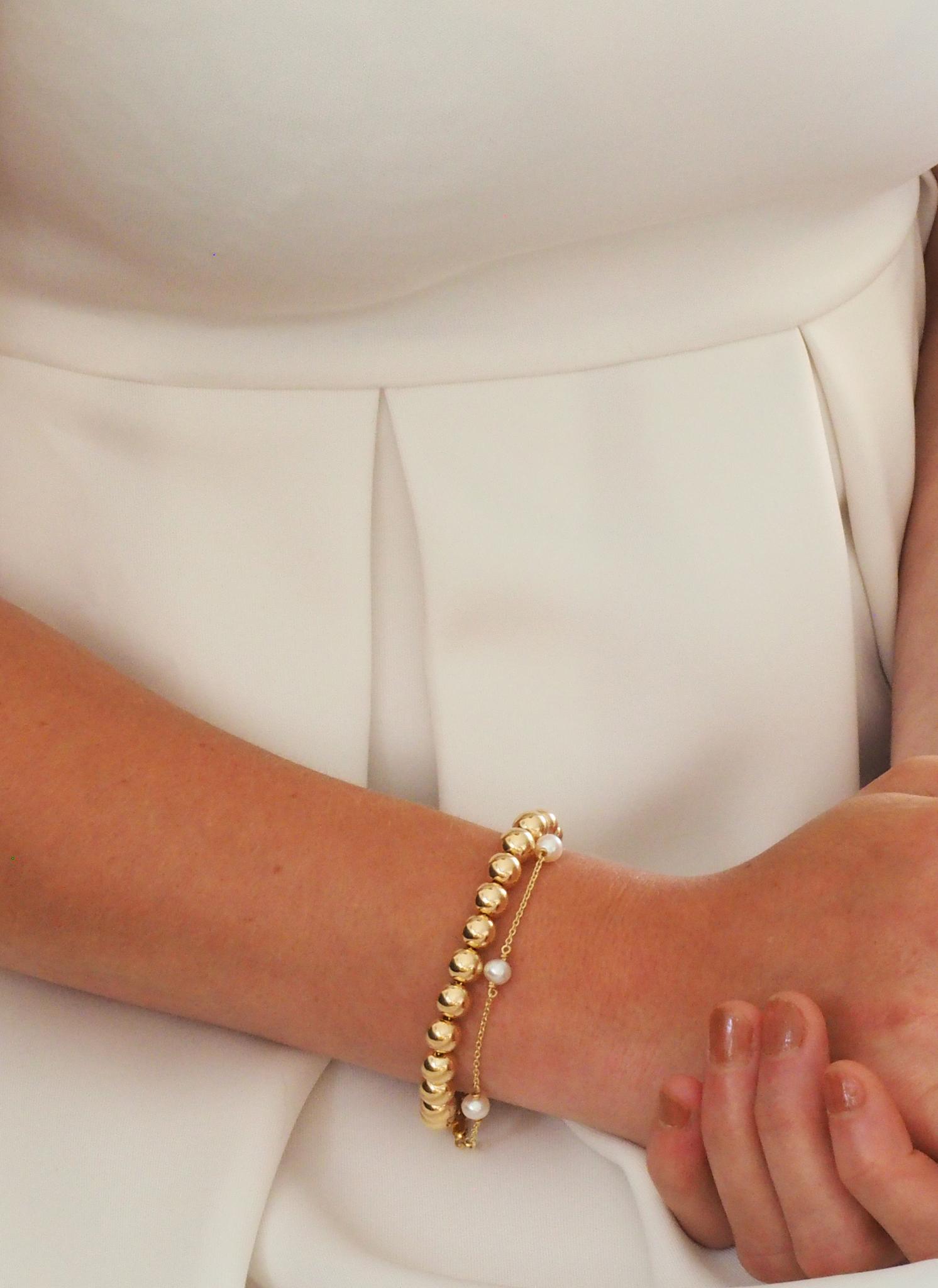 Spherical 8mm Ball Bead Bracelet in 14k Rolled Gold