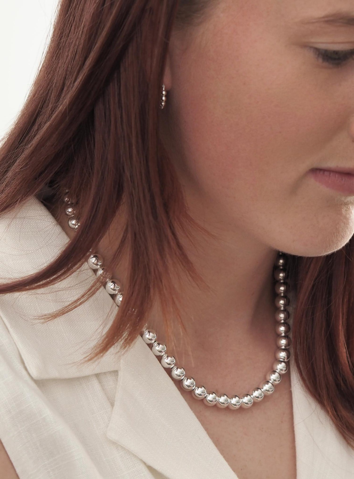 Spherical 9mm Ball Bead Necklace in Sterling Silver