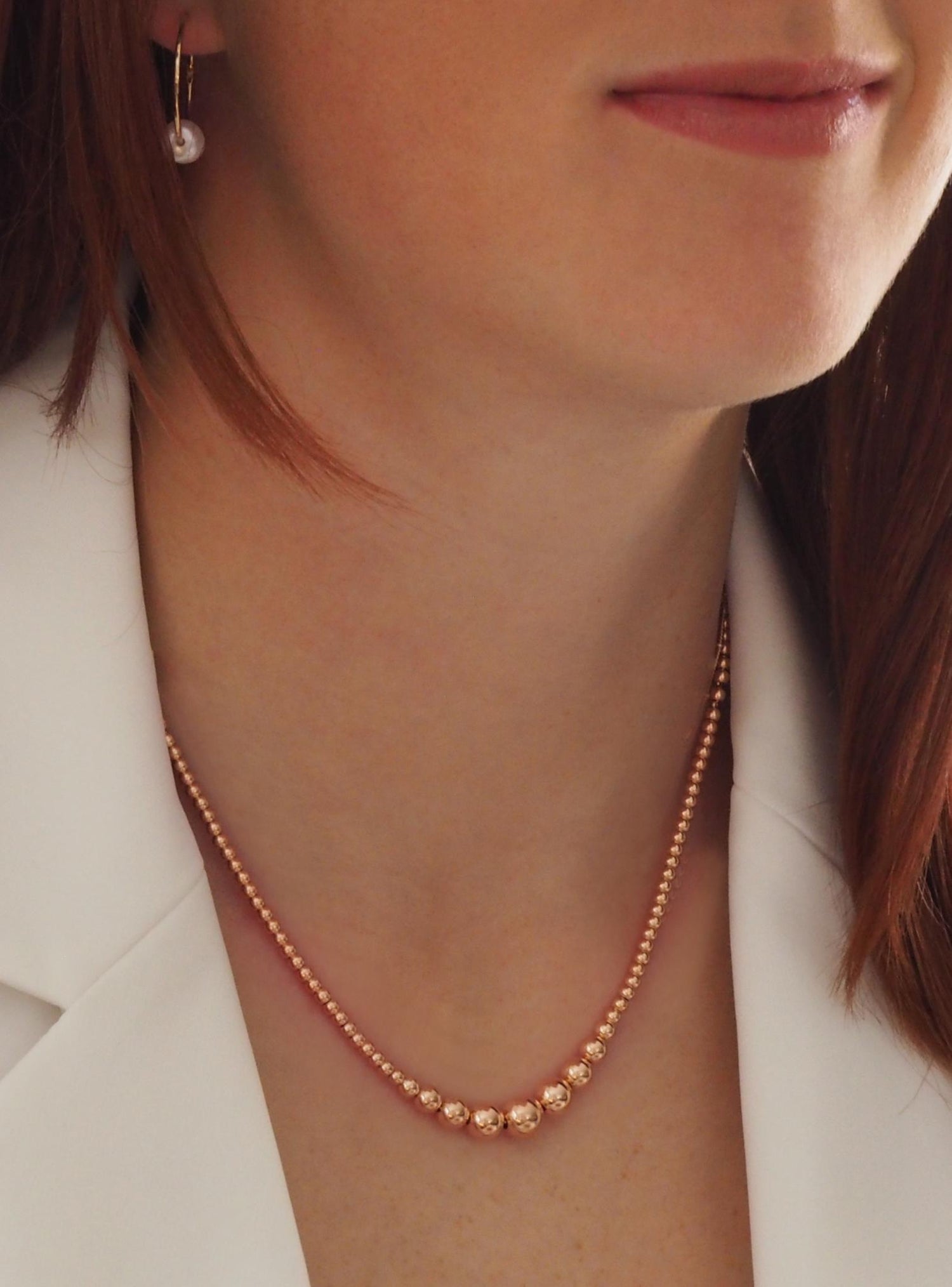 Spherical Graduated Ball Necklace in 14k Rolled Rose Gold