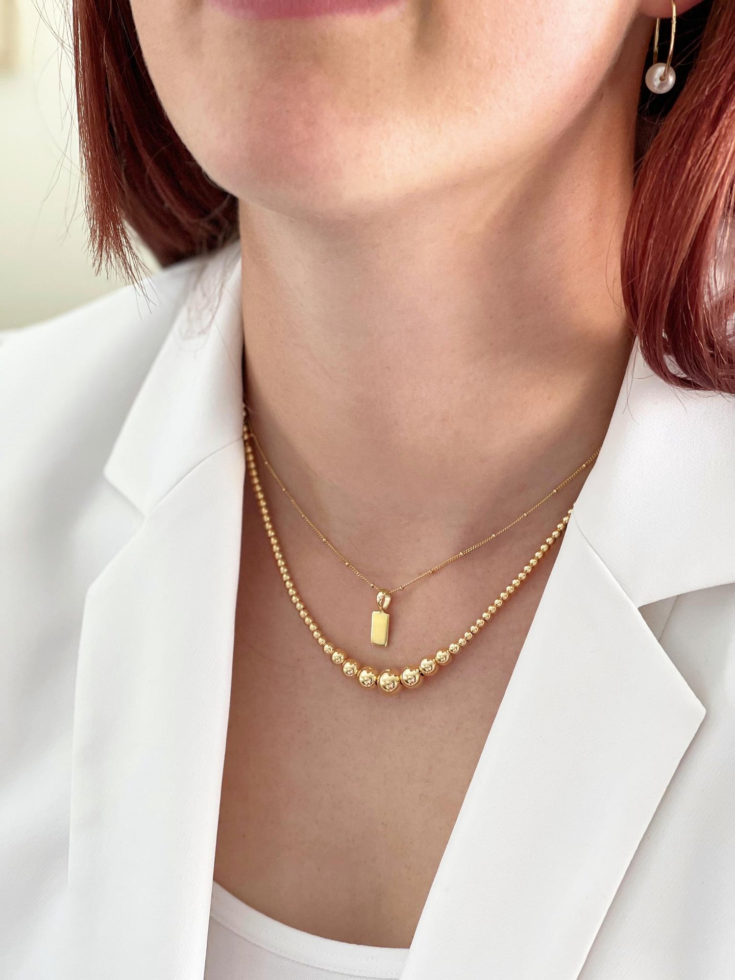 Spherical Graduated Ball Necklace in 14k Rolled Gold