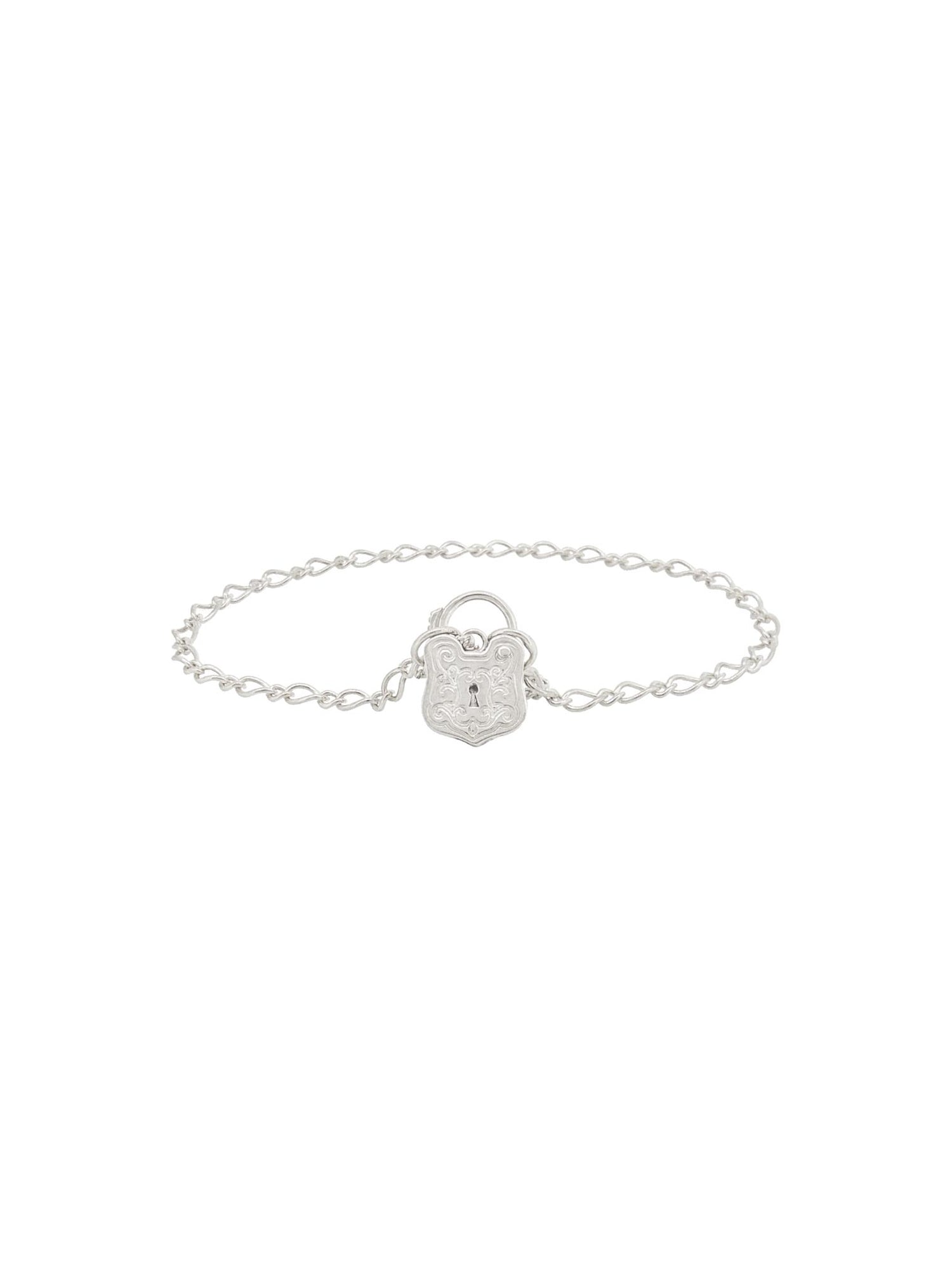 Figaro Curb Shield Padlock Bracelet in Sterling Silver