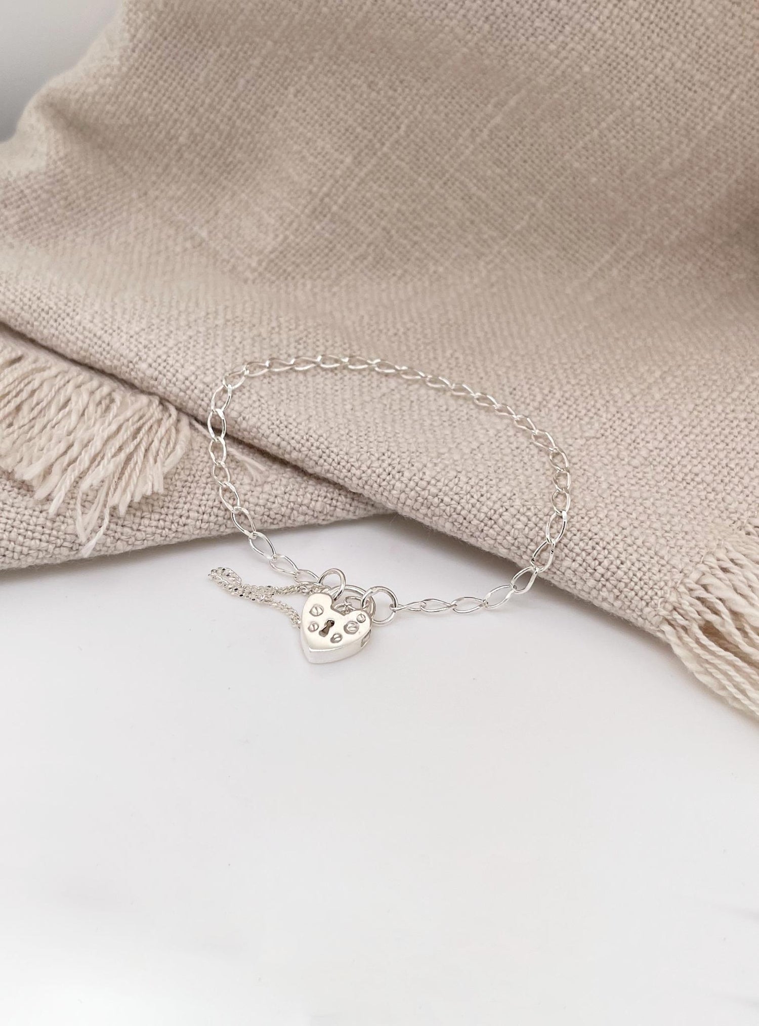 Small Curb Heart Padlock Baby Bracelet in Sterling Silver