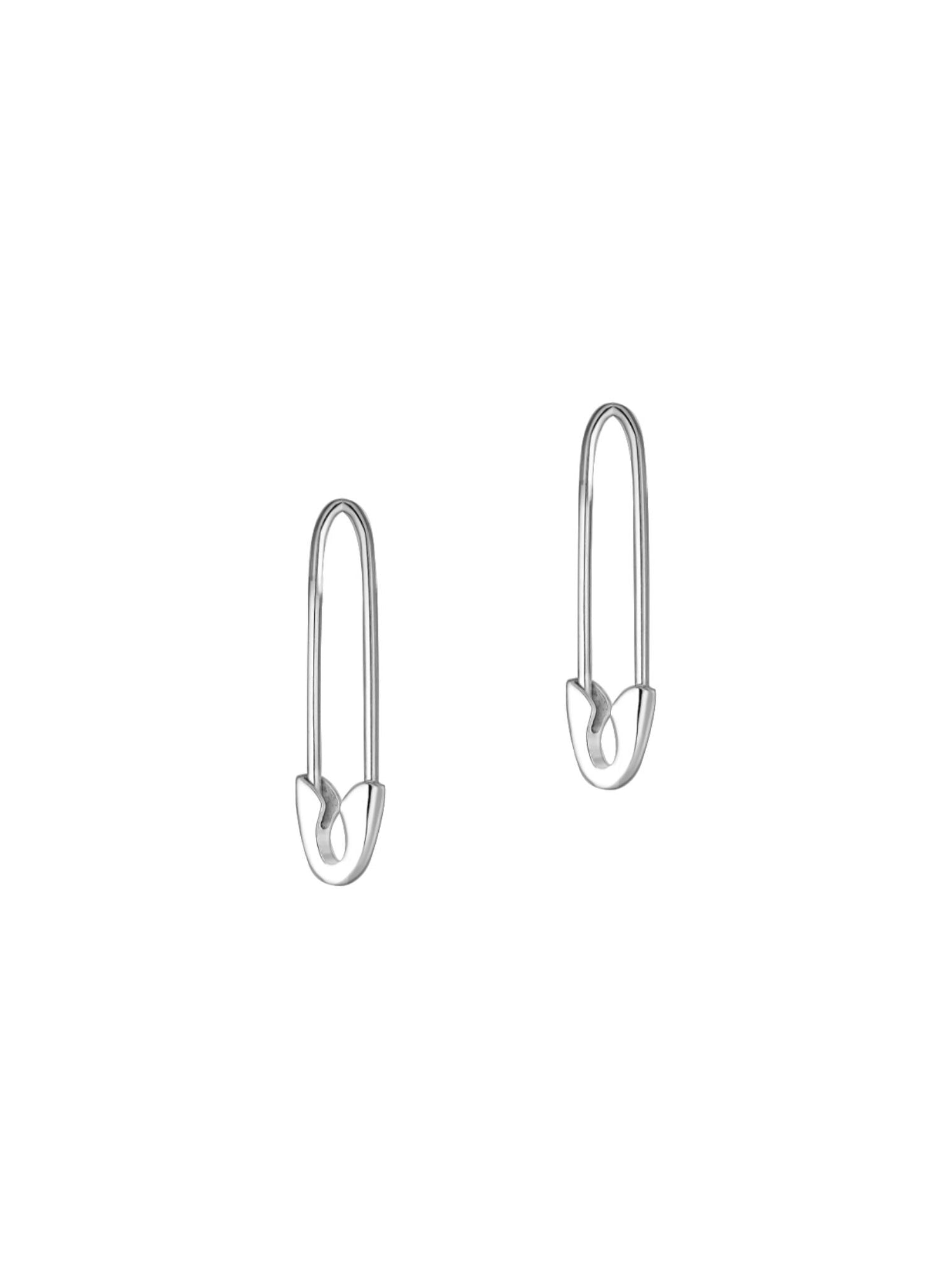 Reagan Safety Pin Hoop Earrings in Sterling Silver