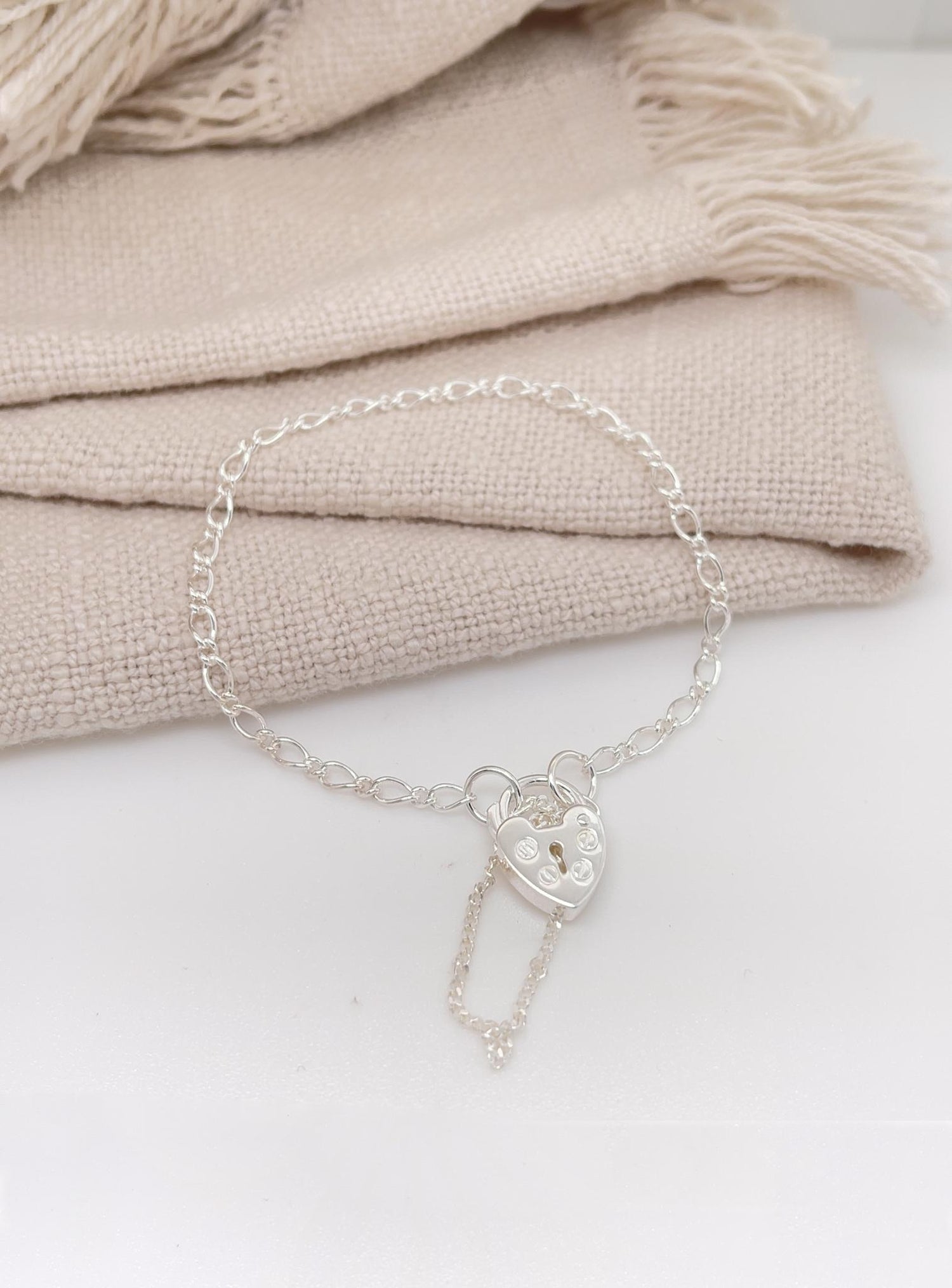 Small Figaro Curb Padlock Bracelet in Sterling Silver