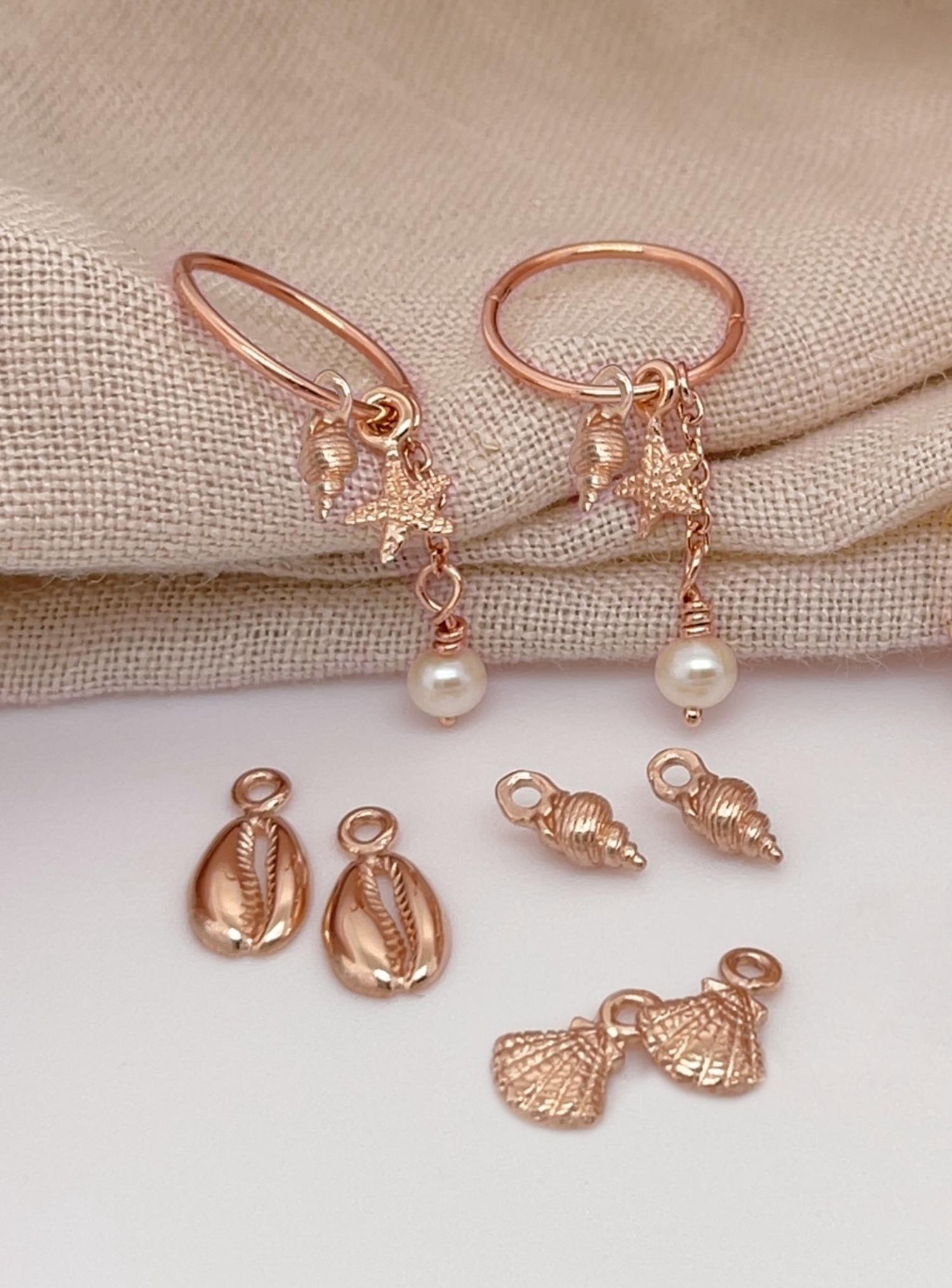 Nalu Teenie Tiny Conch Shell Charms for Sleeper Earrings in 9ct Rose Gold