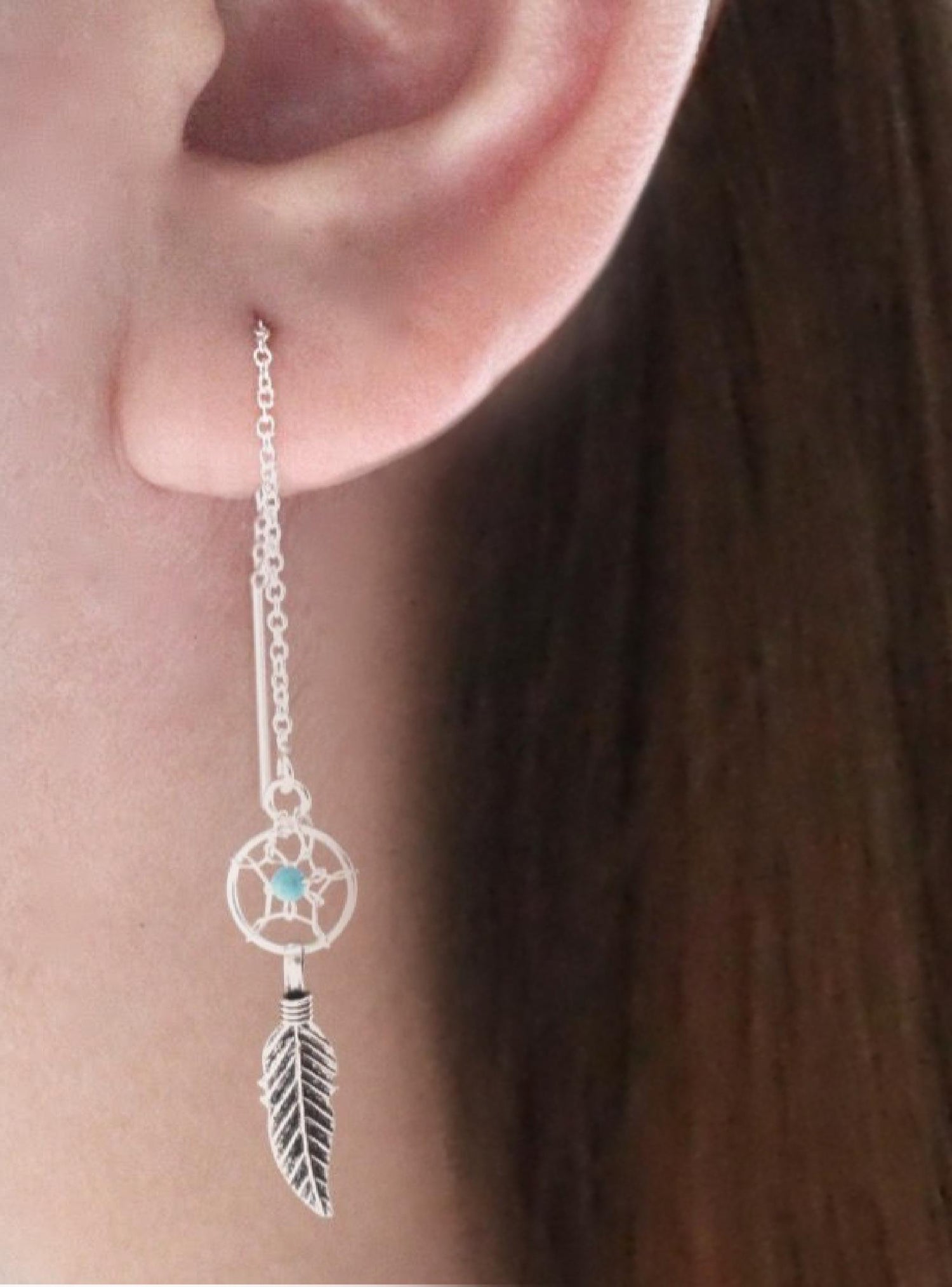 Small Dream Catcher Thread Earrings in Sterling Silver