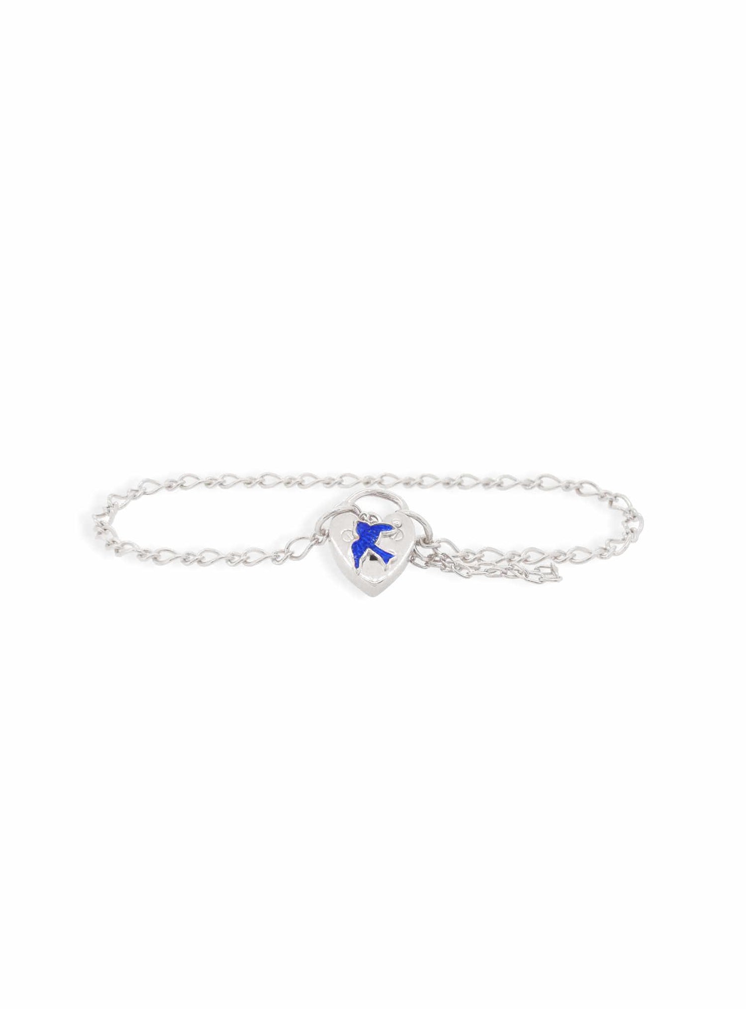 Bluebird Figaro Padlock Charm Bracelet in Sterling Silver